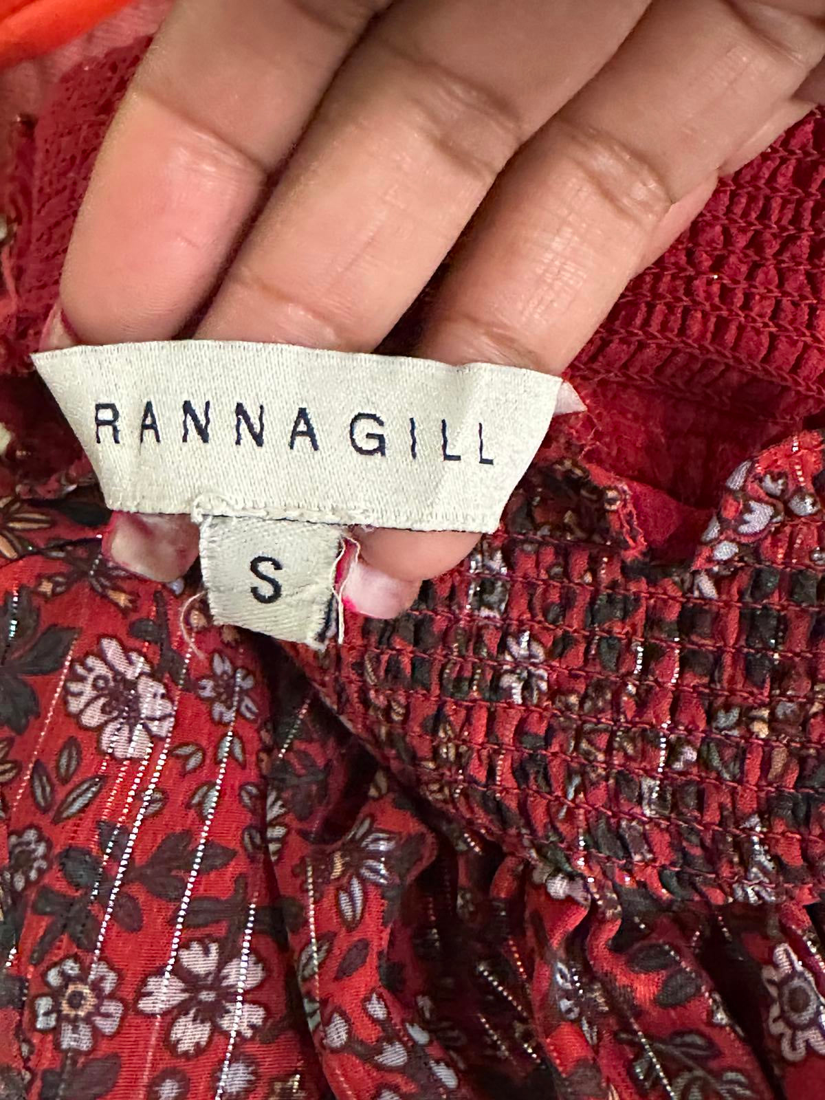 Anthropologie Ranna Gill red ditsy floral Franny smocked mini dress Size Small