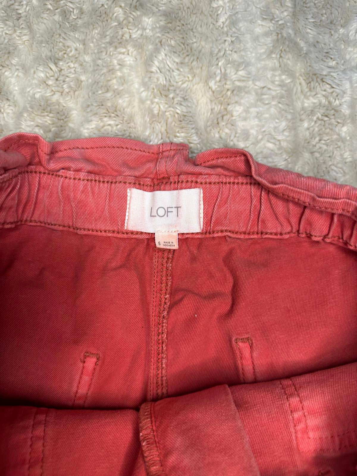 LOFT washed coral/light red high-waist tie-front utility midi shorts Size Small
