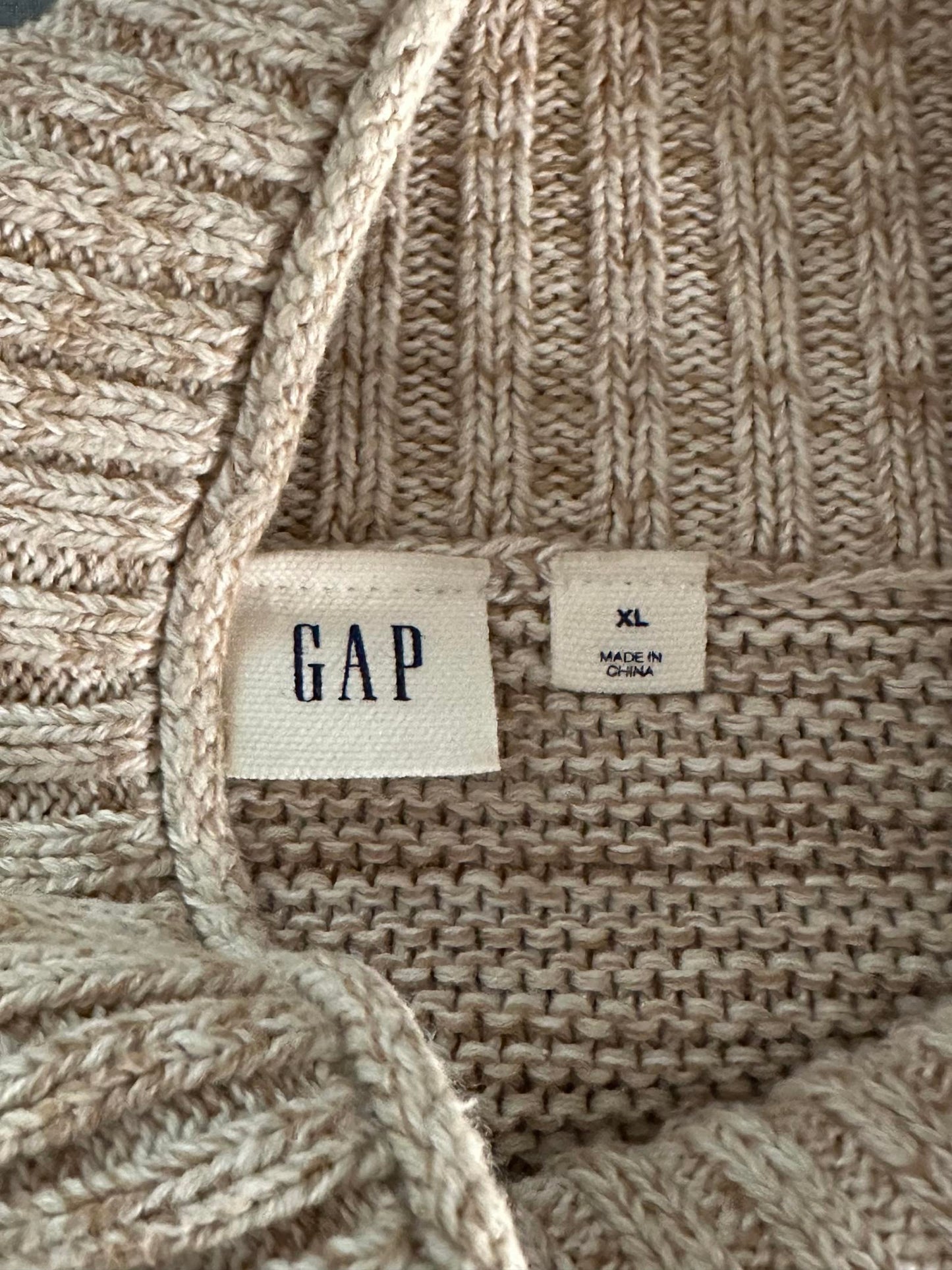 GAP classic oatmeal marled mock neck cotton cable knit sweater Size XL