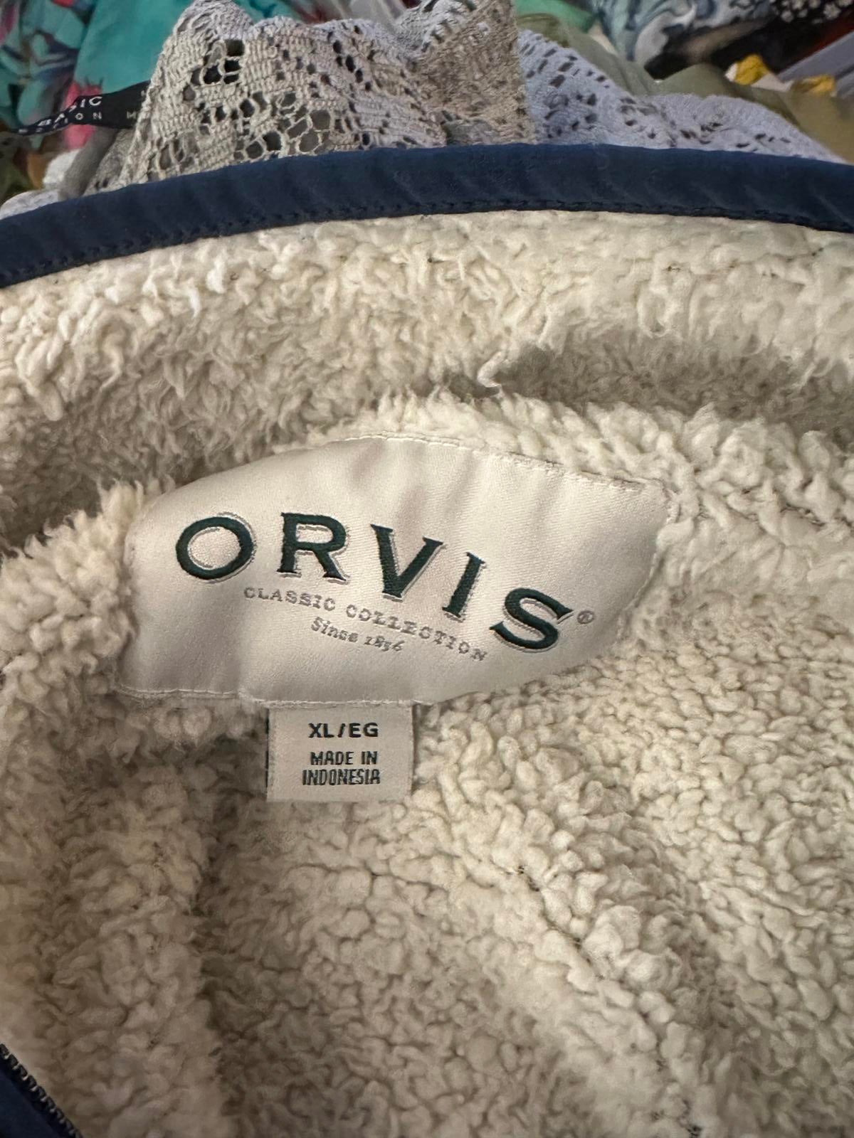 Orvis dark blue gorpcore quarter zip fleece-lined sherpa pullover top Size XL