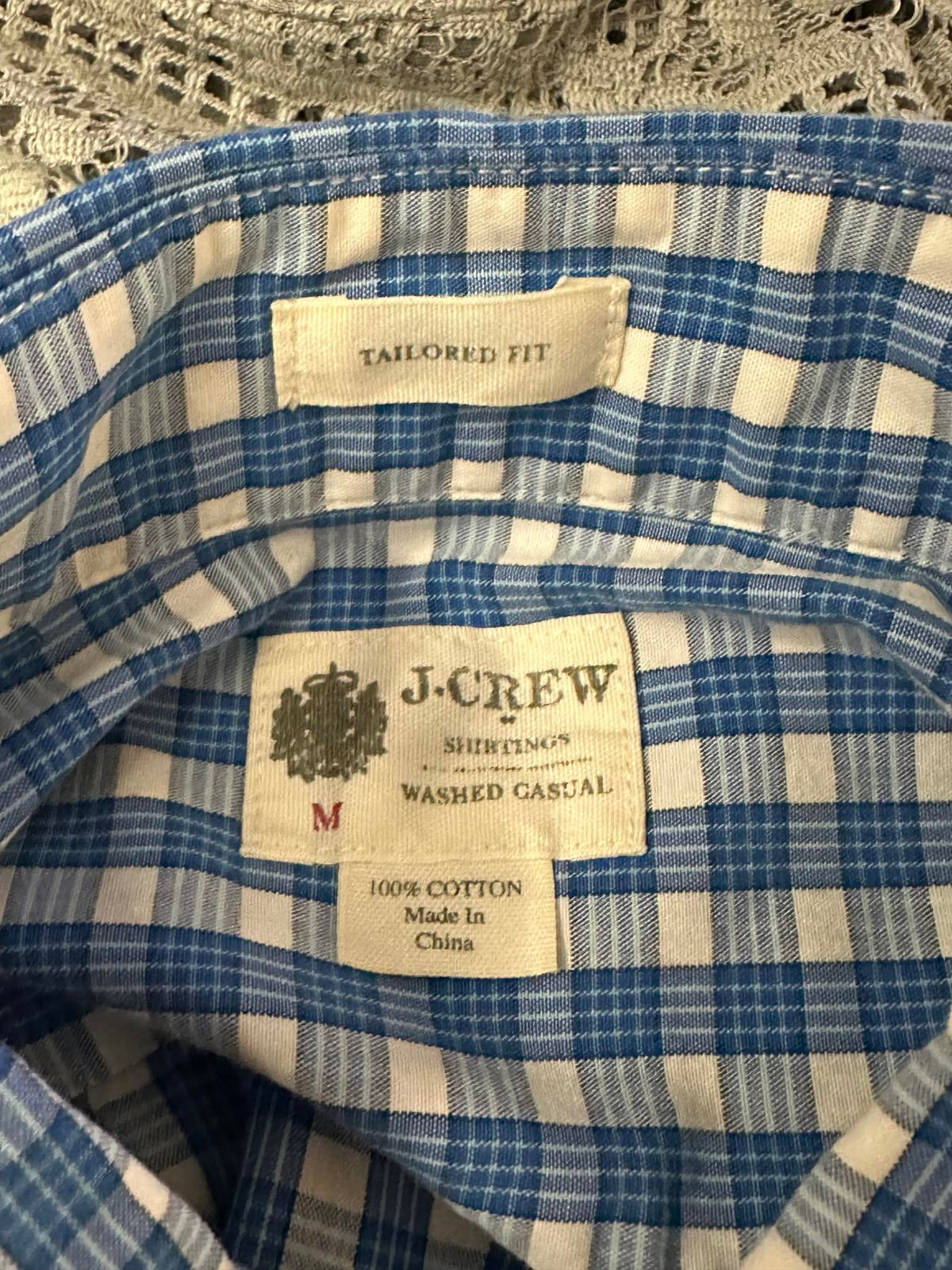 J.Crew Tailored Fit blue/white plaid washed casual button-down shirt Size Medium