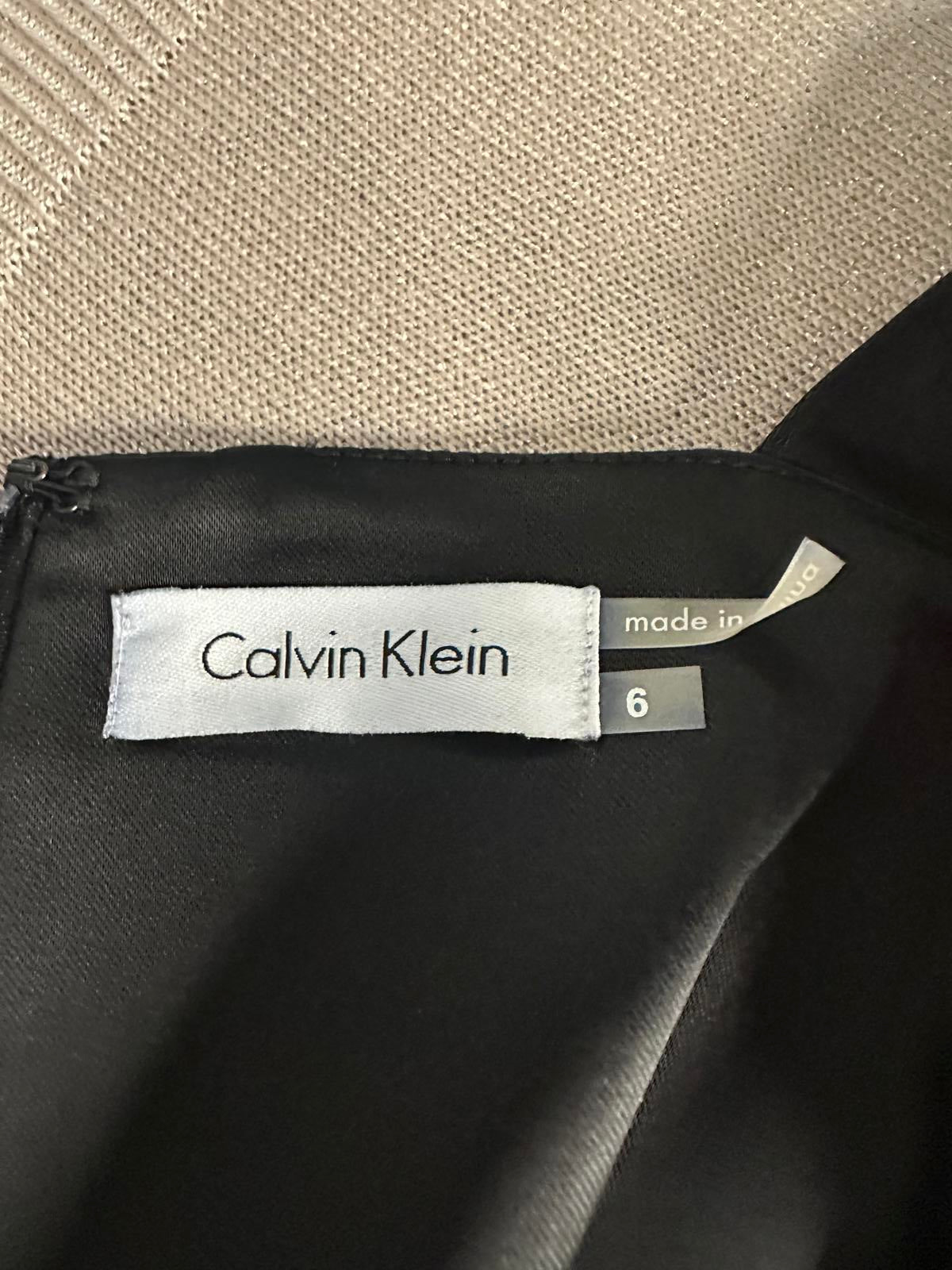 Calvin Klein classic black satin rosette sheath cocktail party dress Size 6