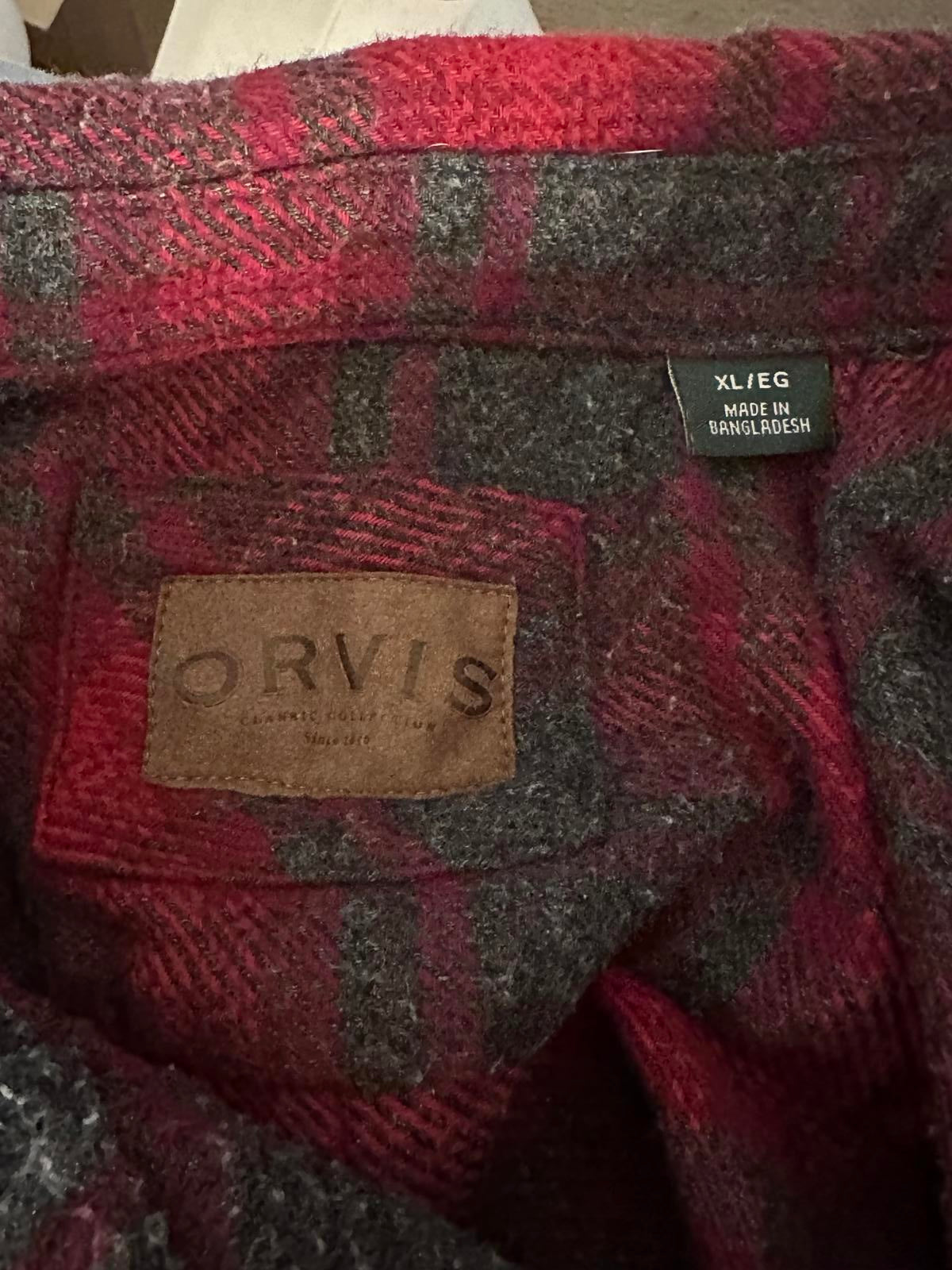 Orvis cotton-blend red/grey plaid flannel shacket Size XL