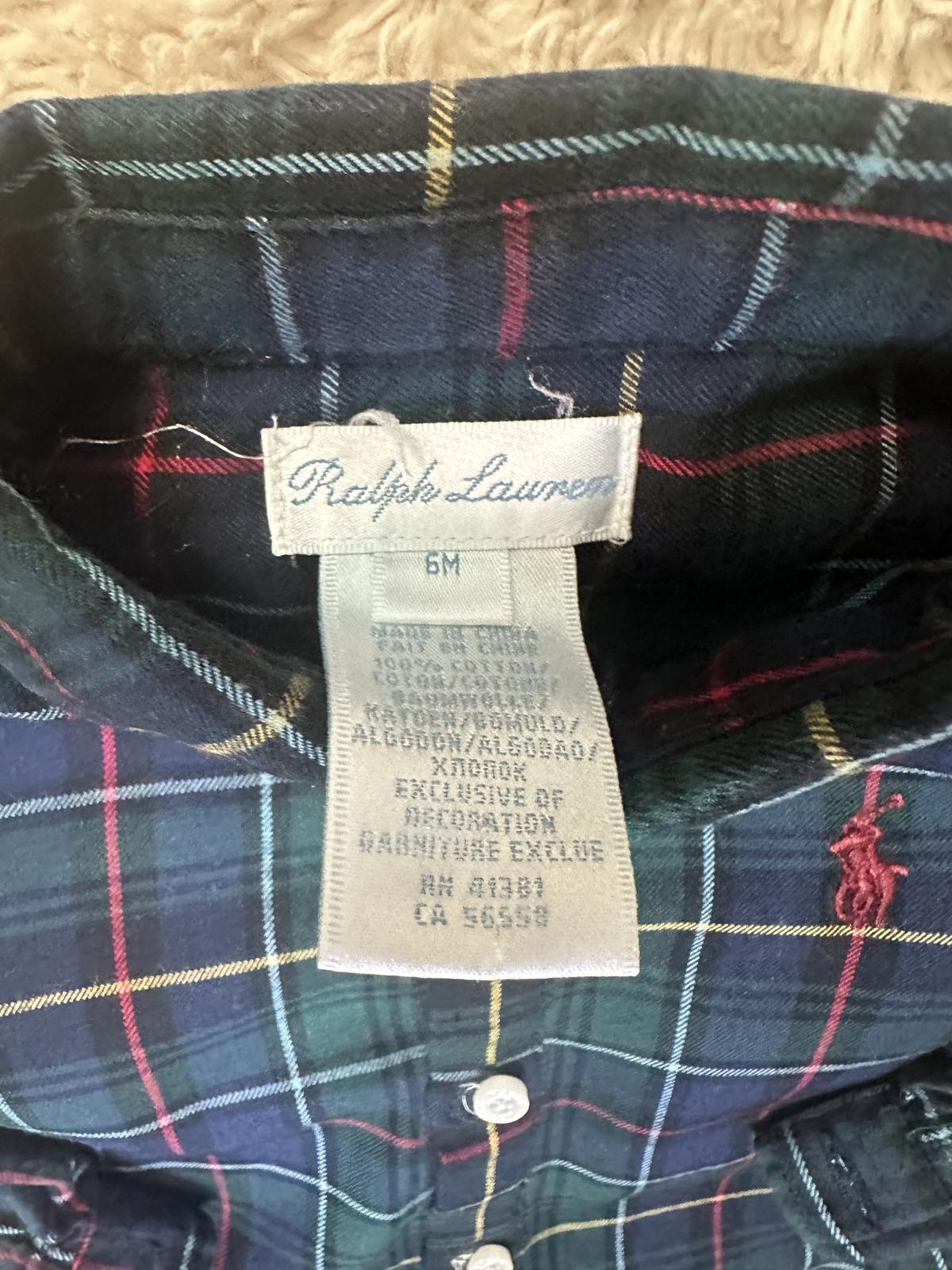 Ralph Lauren classic cotton green plaid button-down onesie Size 6M