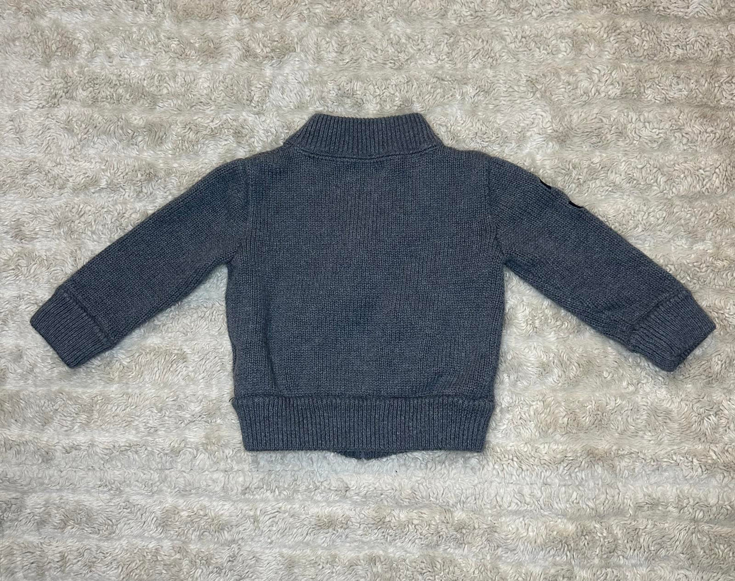 Ralph Lauren Big Pony grey/navy blue cotton full zip cardigan sweater Size 12M