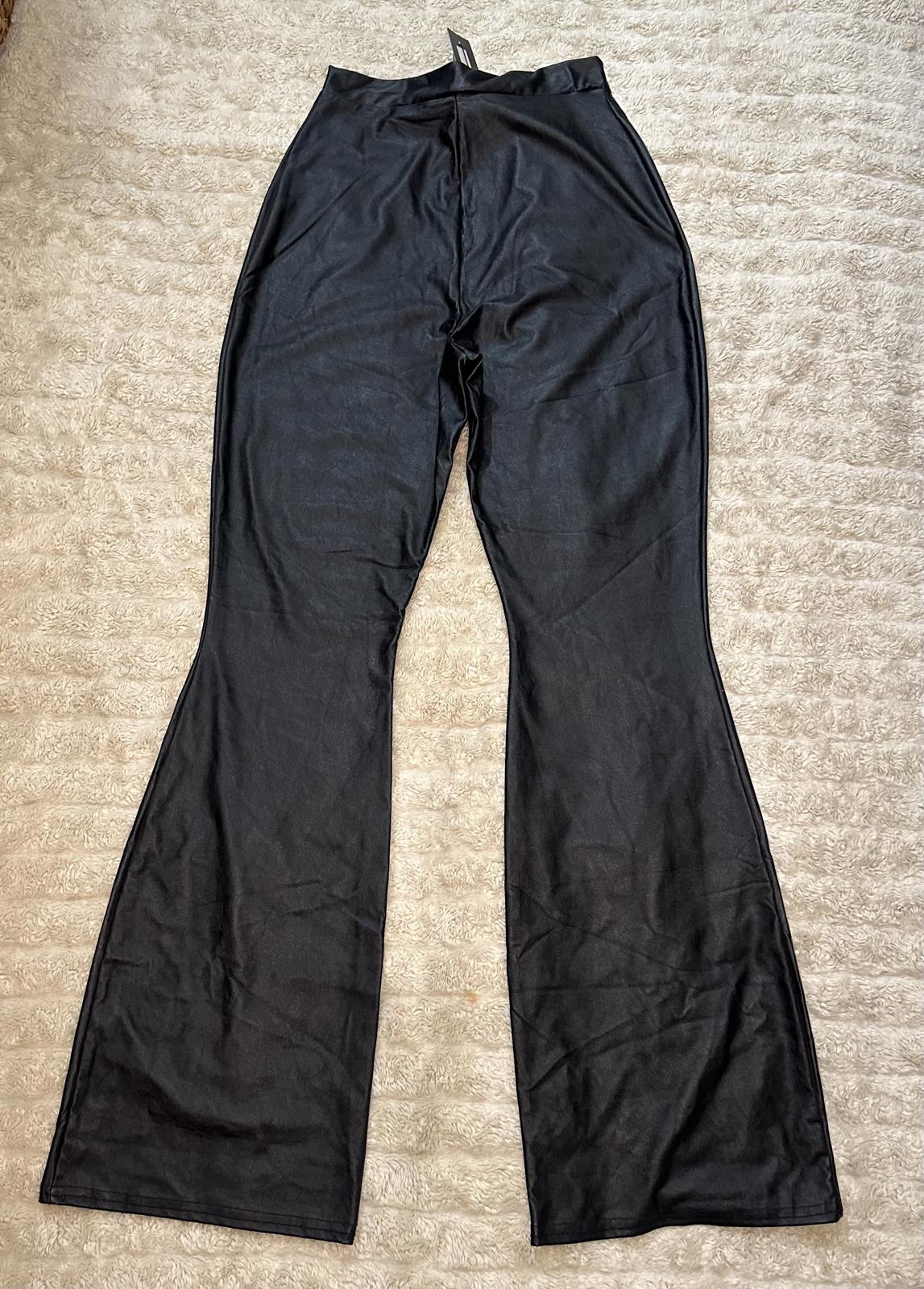 Pretty Little Things vegan leather high-waisted flared pants/leggings Size 10