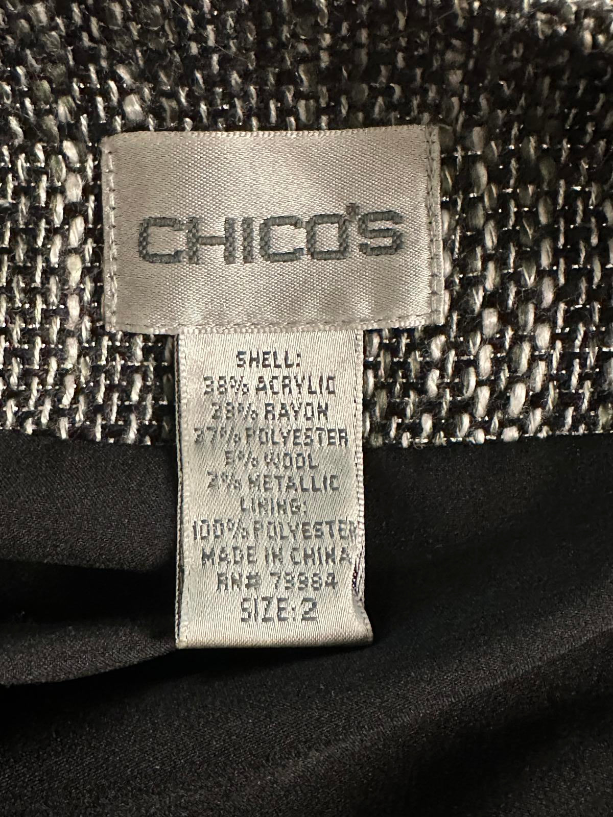 Chico's corpcore grey/black/white metallic tweed open front overcoat Size 2/Large/12