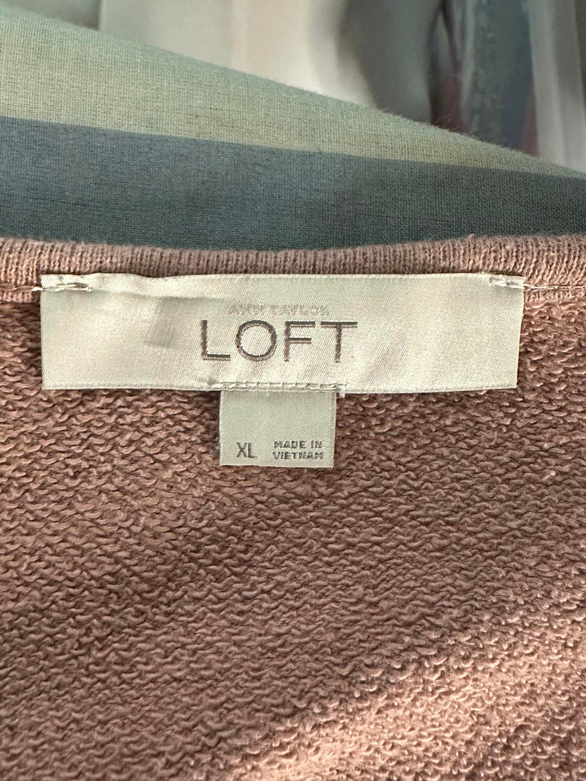 LOFT mauve cotton lace overlay fleece top Size XL
