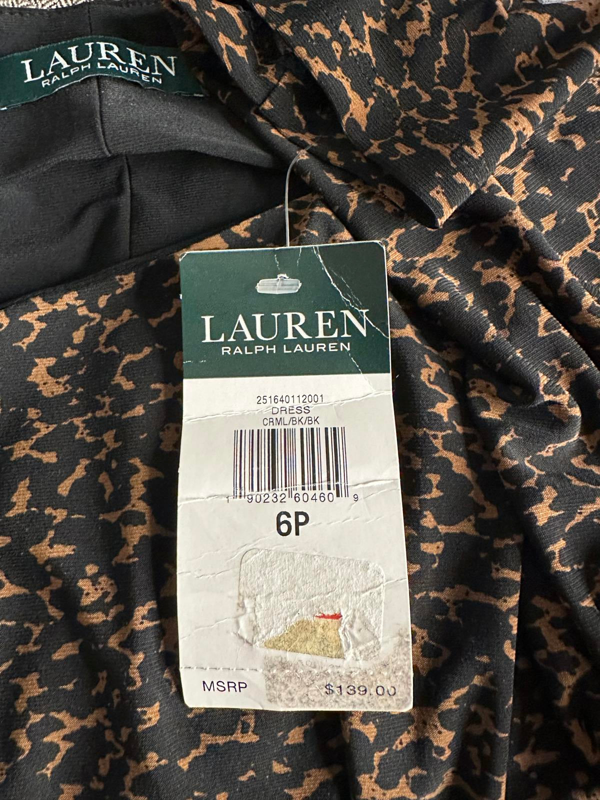 Lauren Ralph Lauren mob wife black/brown leopard print midi sheath dress Size 6P