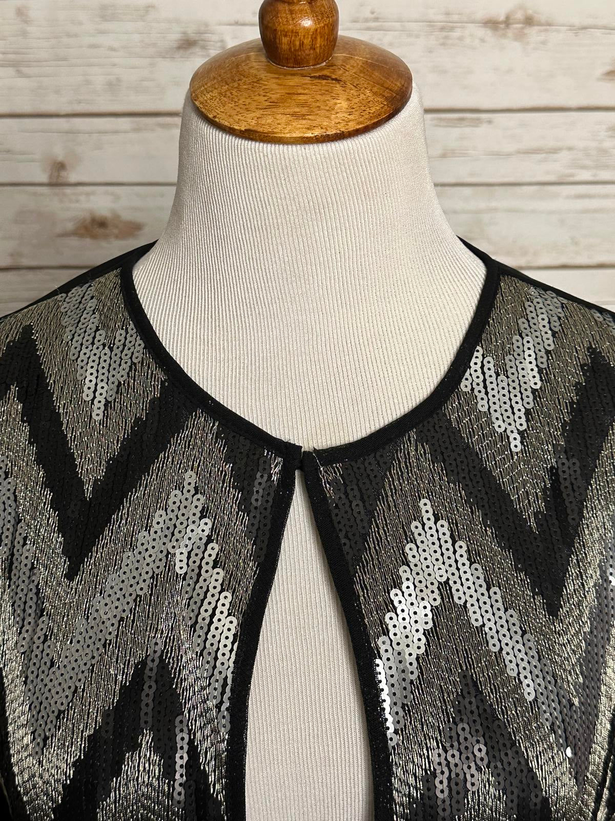 Travelers by Chico's black/silver sequin chevron open front jacket Size 2/L/12