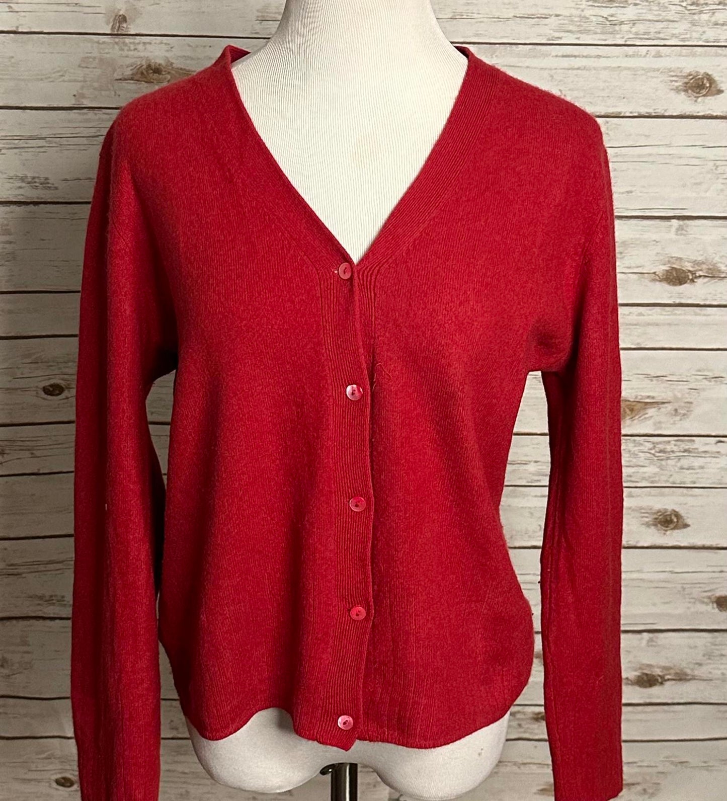 Preston & York red cashmere/lambswool button-front cardigan sweater Size Large