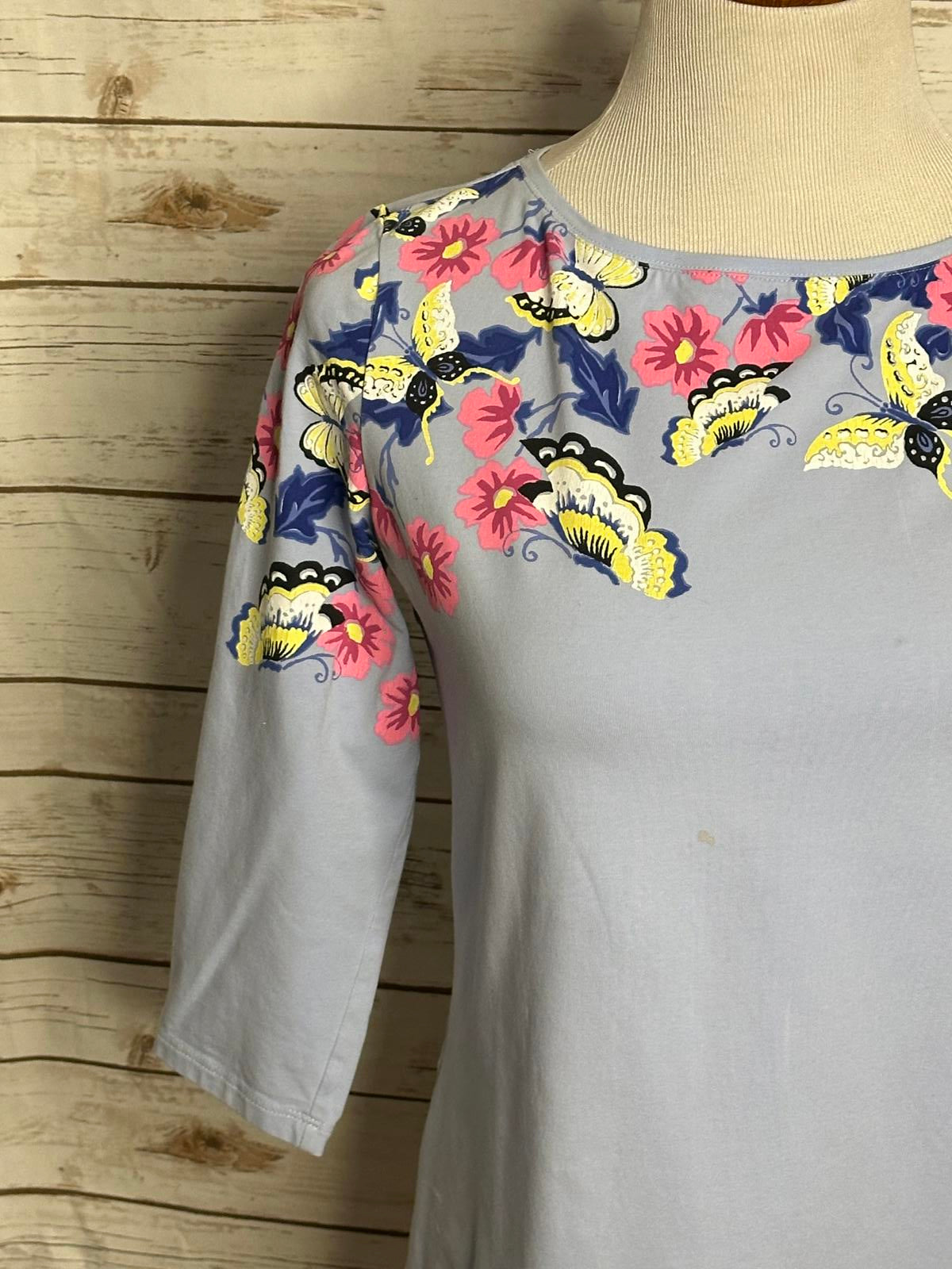 Talbots light blue floral cotton 3/4 length sleeve knit top/t-shirt Size MP