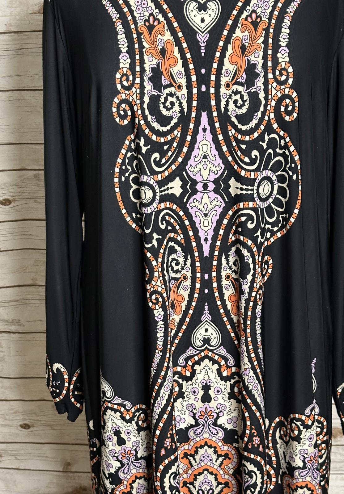 INC International Concepts black baroque long sleeves shift dress/tunic Size 3X