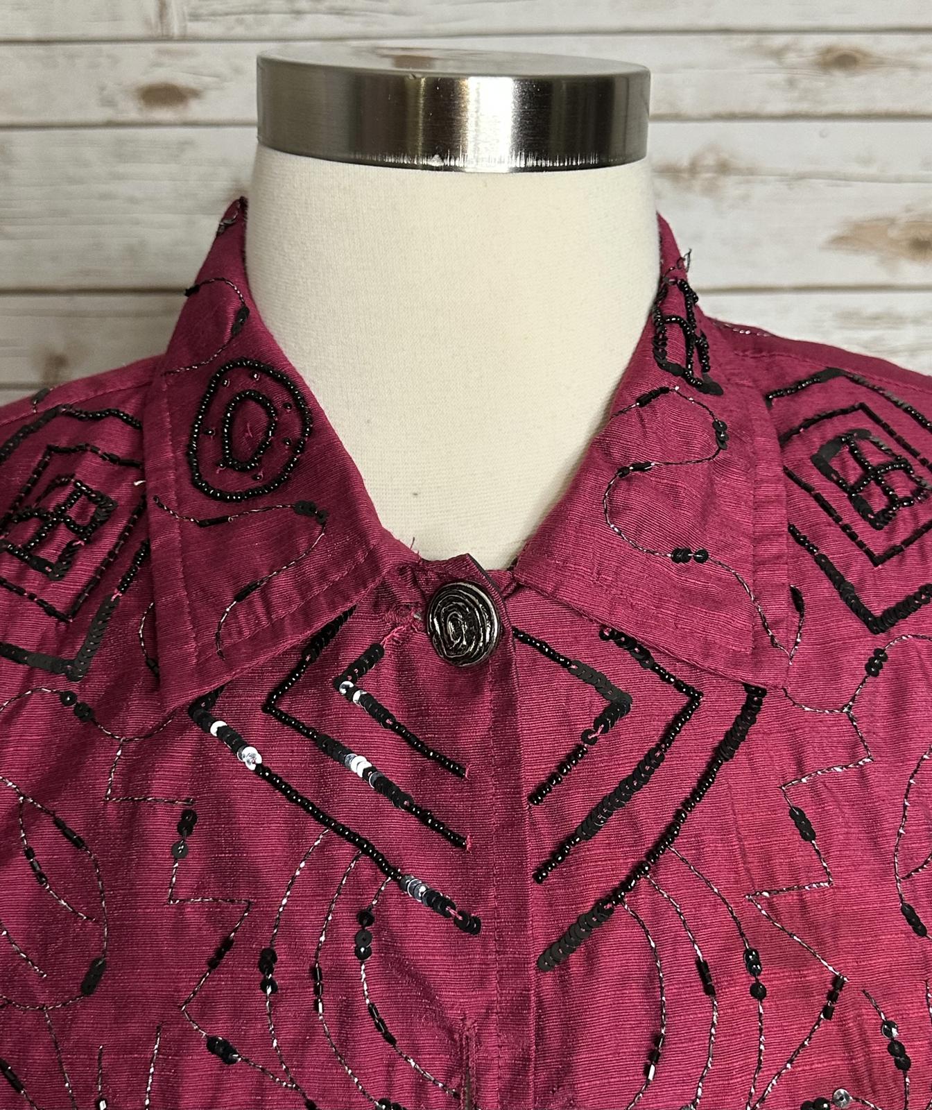 Alex Kim artsy magenta/black beaded/sequin embellished evening jacket Size 1X