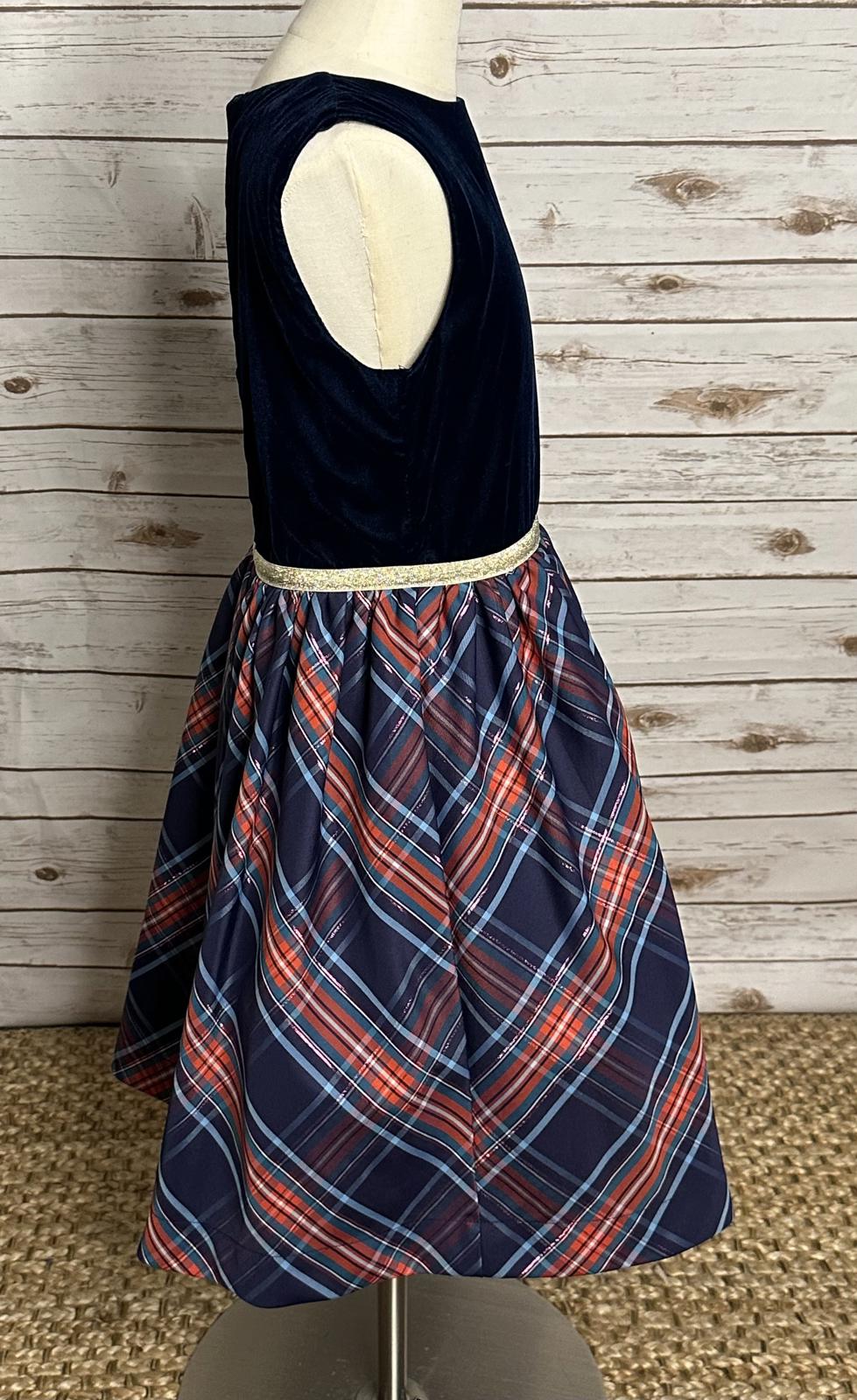 Boden navy velvet and tartan plaid sleeveless fit and flare dress Size 11-12Y