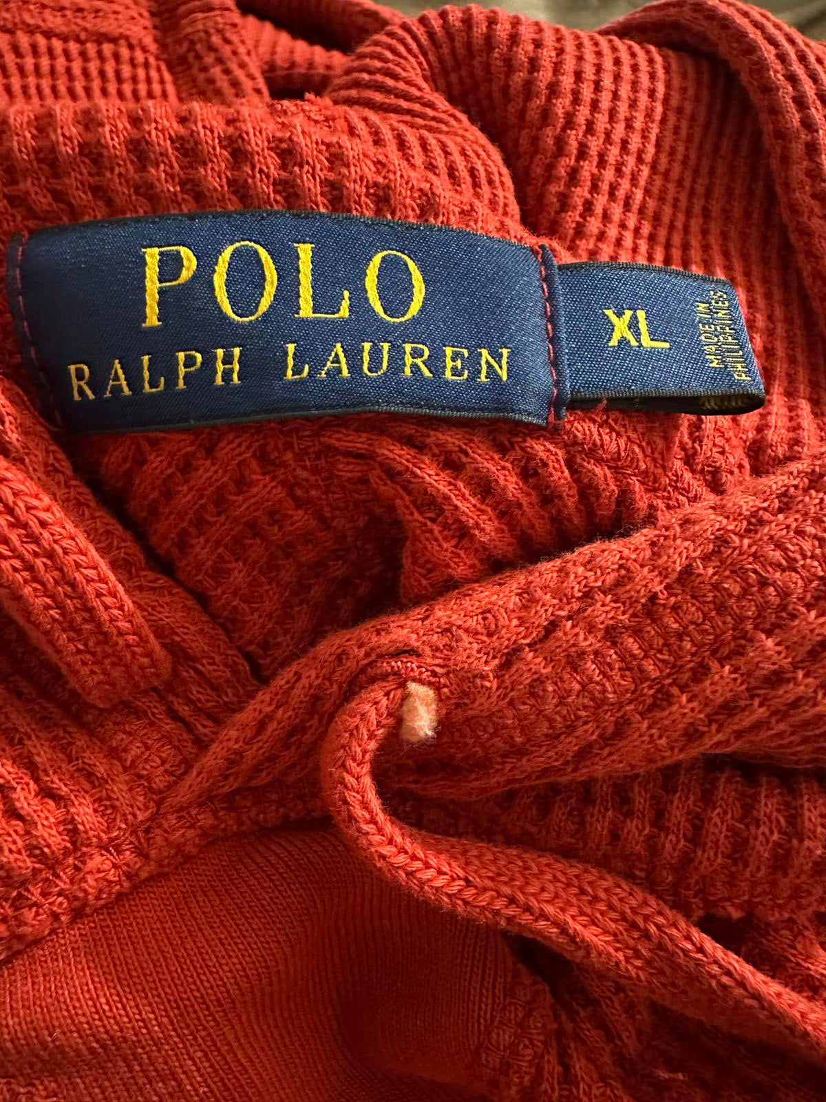 Polo Ralph Lauren red cotton waffle knit thermal long sleeve pullover hoodie XL