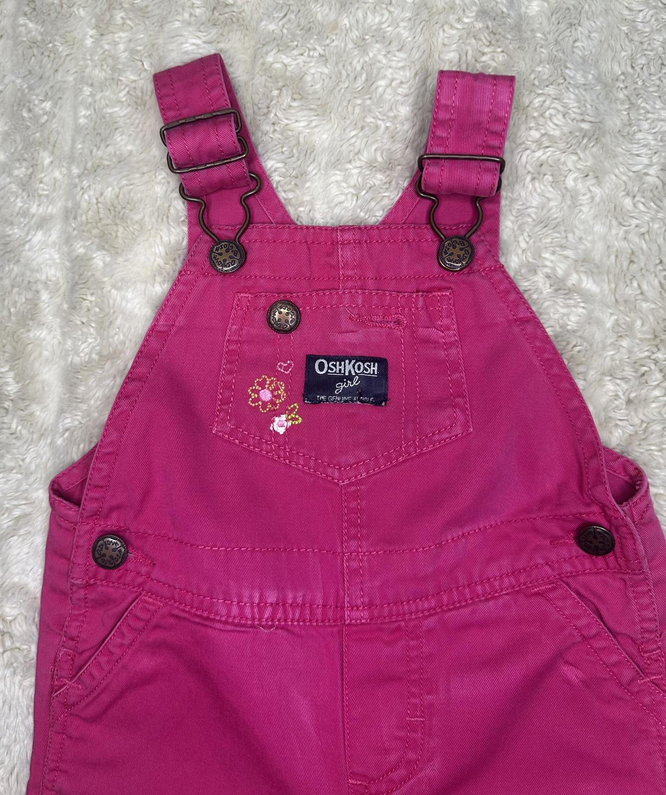 OshKosh B'gosh classic cotton pink floral embroidered bib-style overalls 12M