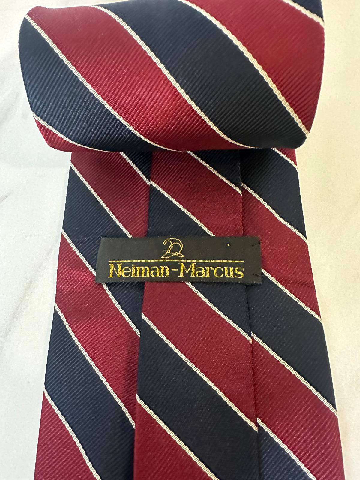 Vintage Neiman Marcus classic burgundy/navy diagonal striped/REPP silk necktie