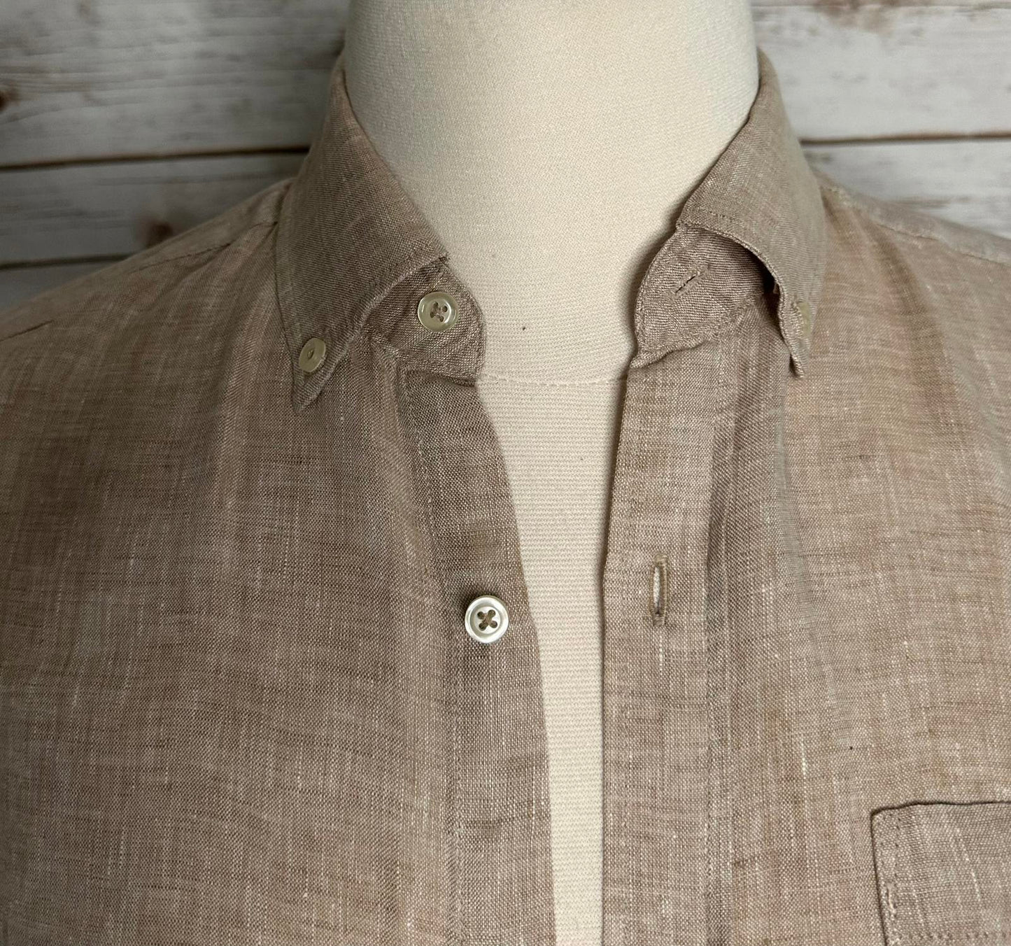 Porter & Ash beige 100% linen coastal short sleeve button-down shirt Medium