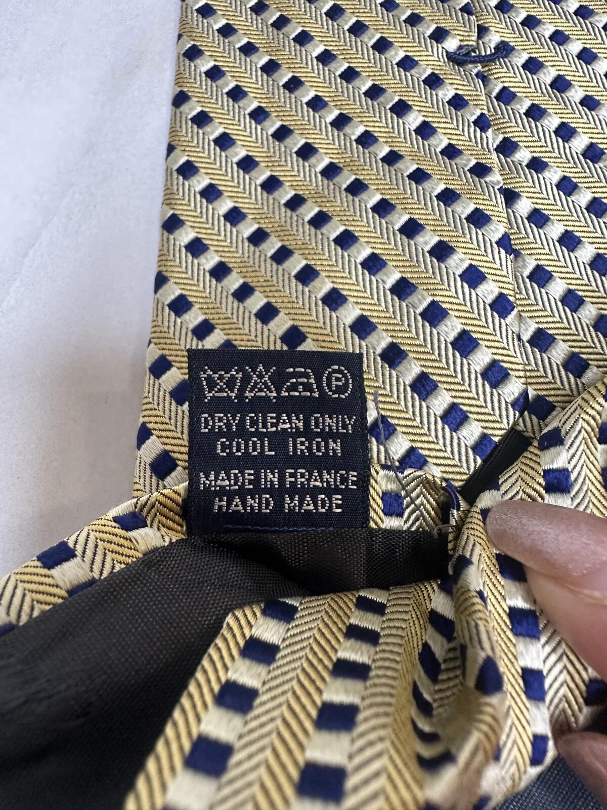 Faconnable 100% silk tie gold/navy/white micro geometric stripe classic