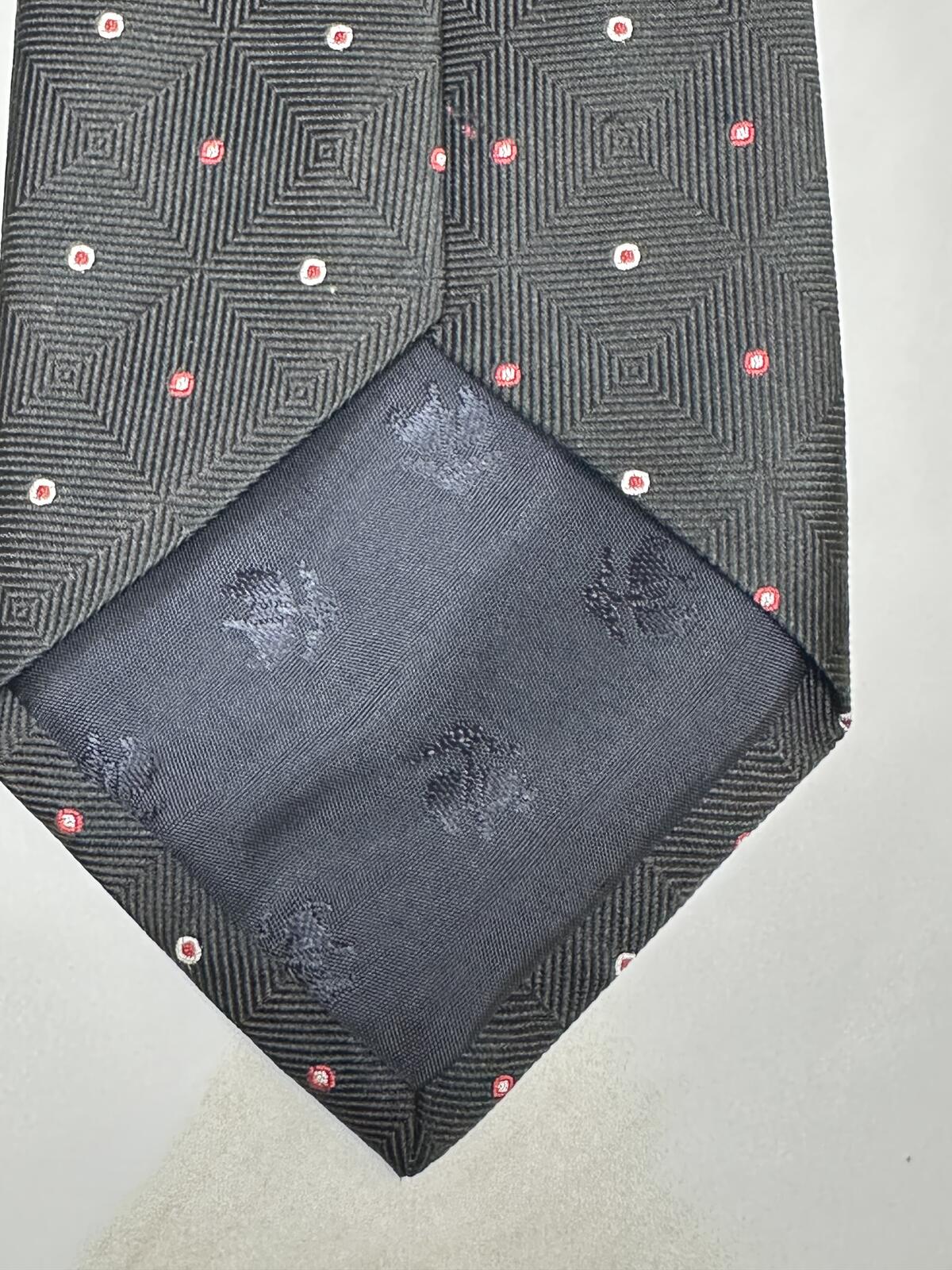 Brooks Brothers classic black/red/white micro dot/geometric silk necktie