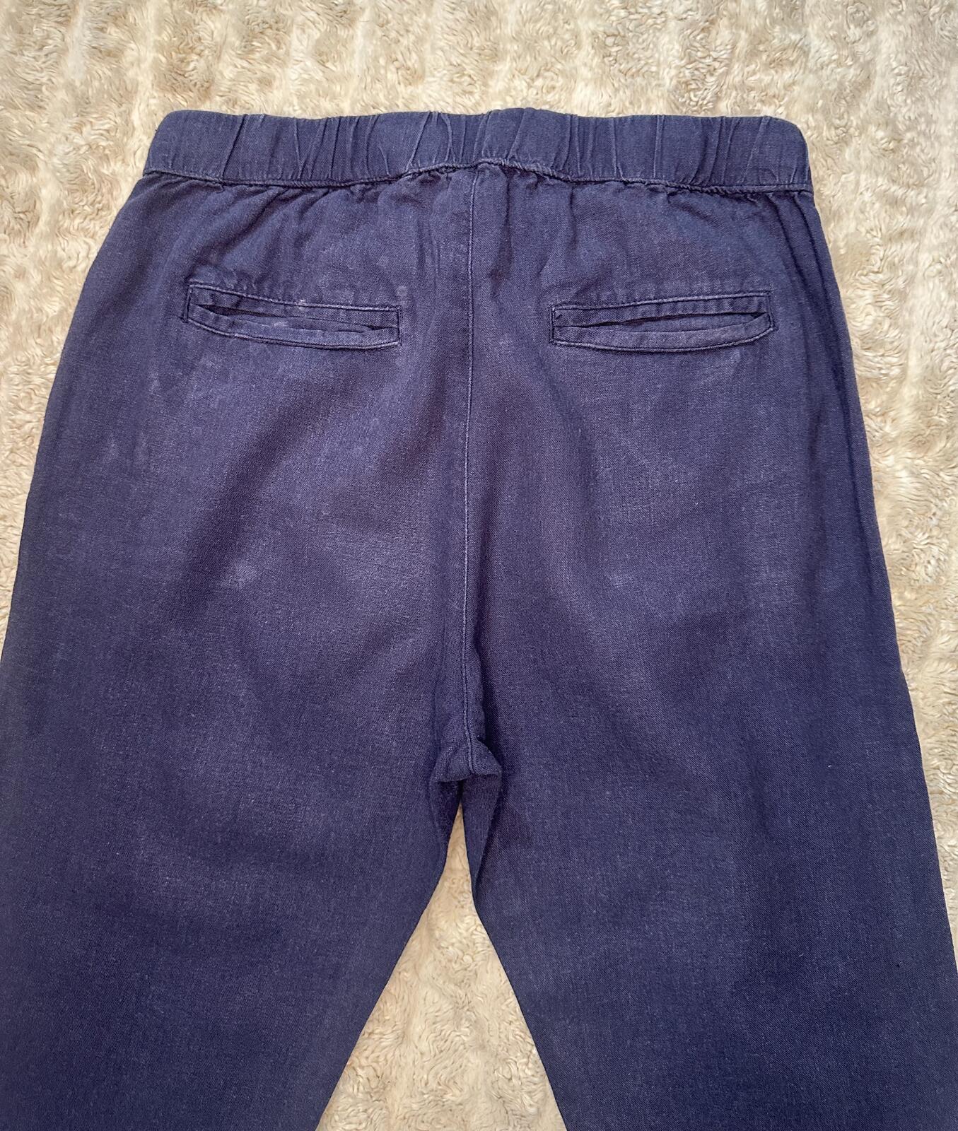 Roxy coastal washed navy linen-blend lightweight drawstring capri pants Size XS