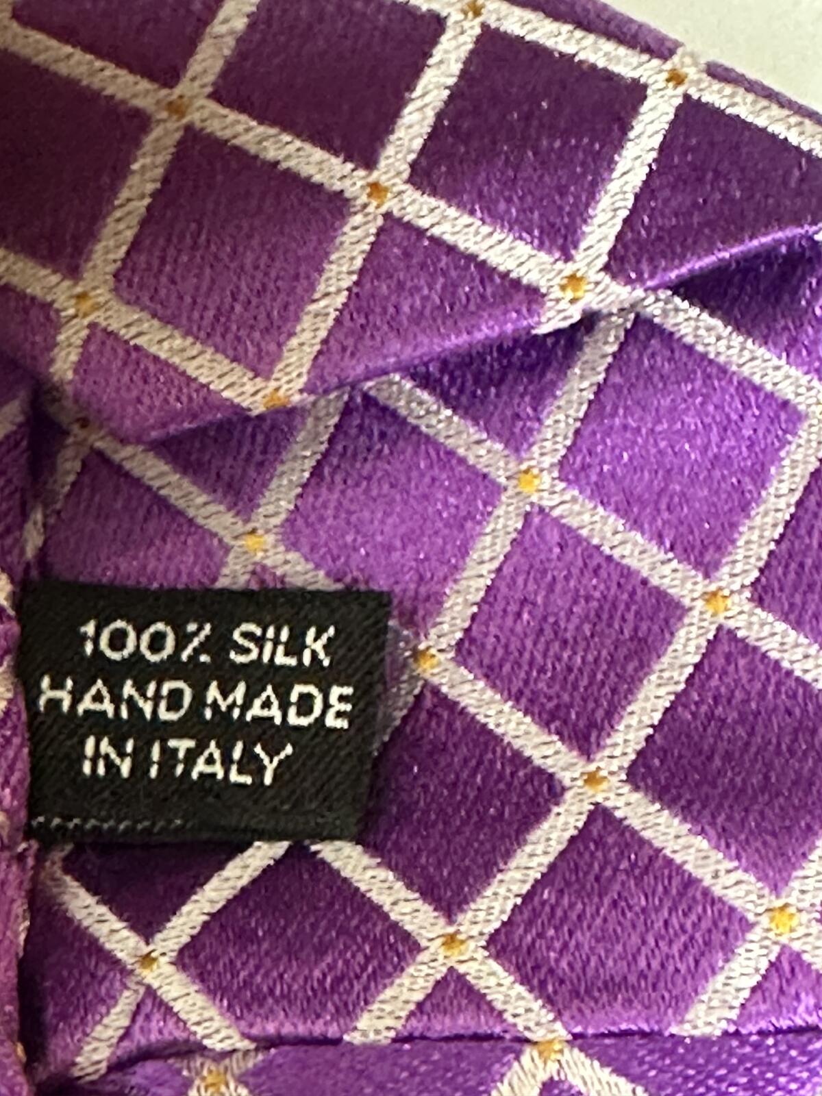 Barneys New York 100% Italian silk bold purple/white grid geometric minimalist