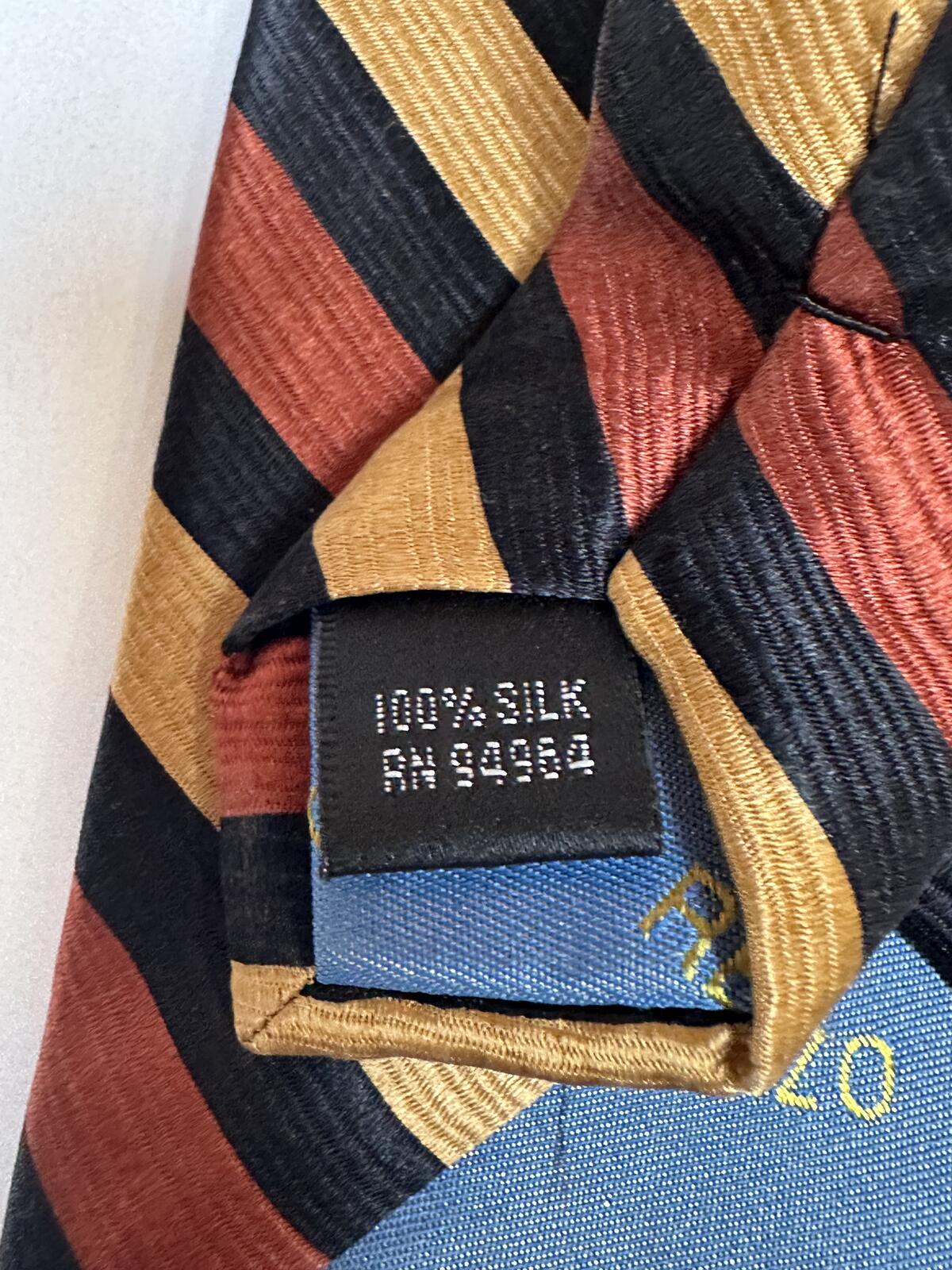 Renzo 100% silk tie gold/rust/black diagonal stripe