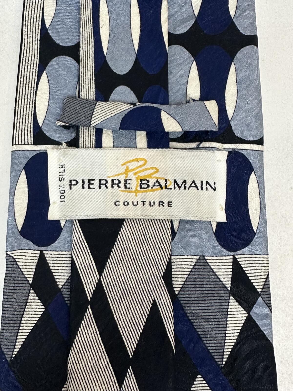 Vintage Pierre Balmain 100% silk tie navy/black/blue/ivory/grey geometric