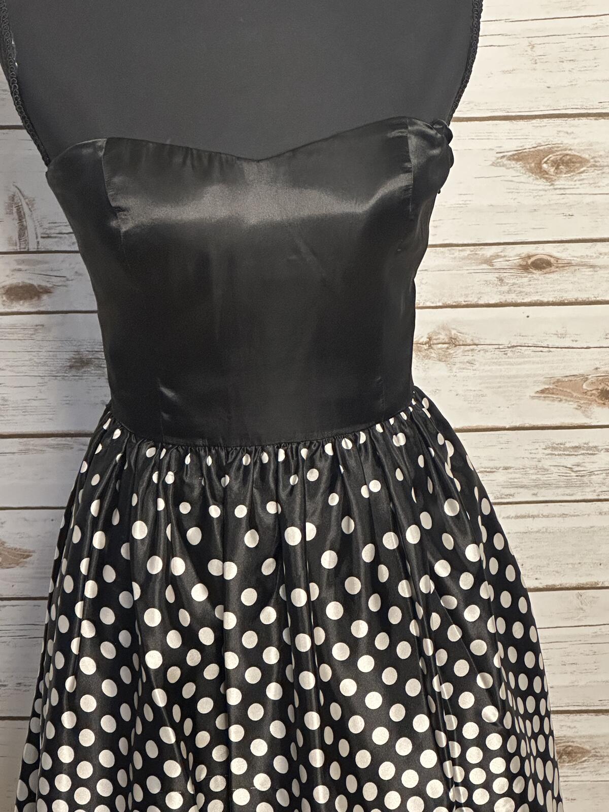 Aidan Mattox strapless cocktail dress Size 4 satin black white polka-dot retro