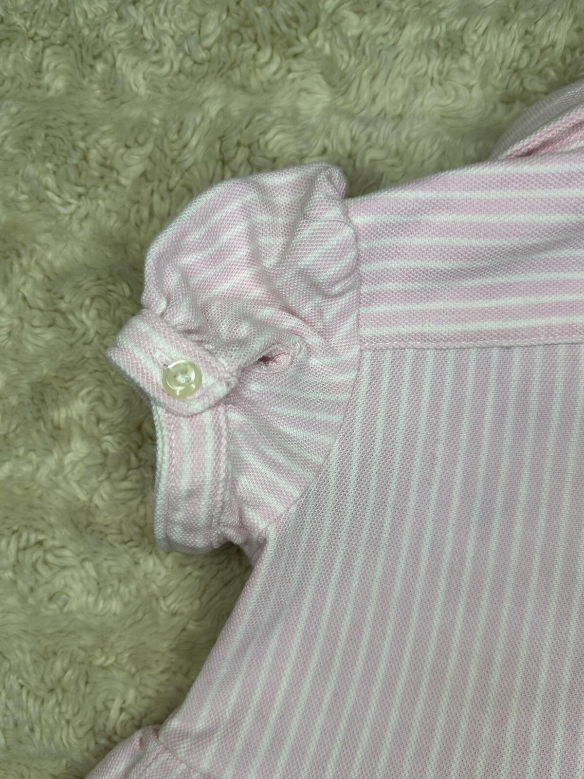 Ralph Lauren pink white striped button front puff sleeve dress bloomer set 12M