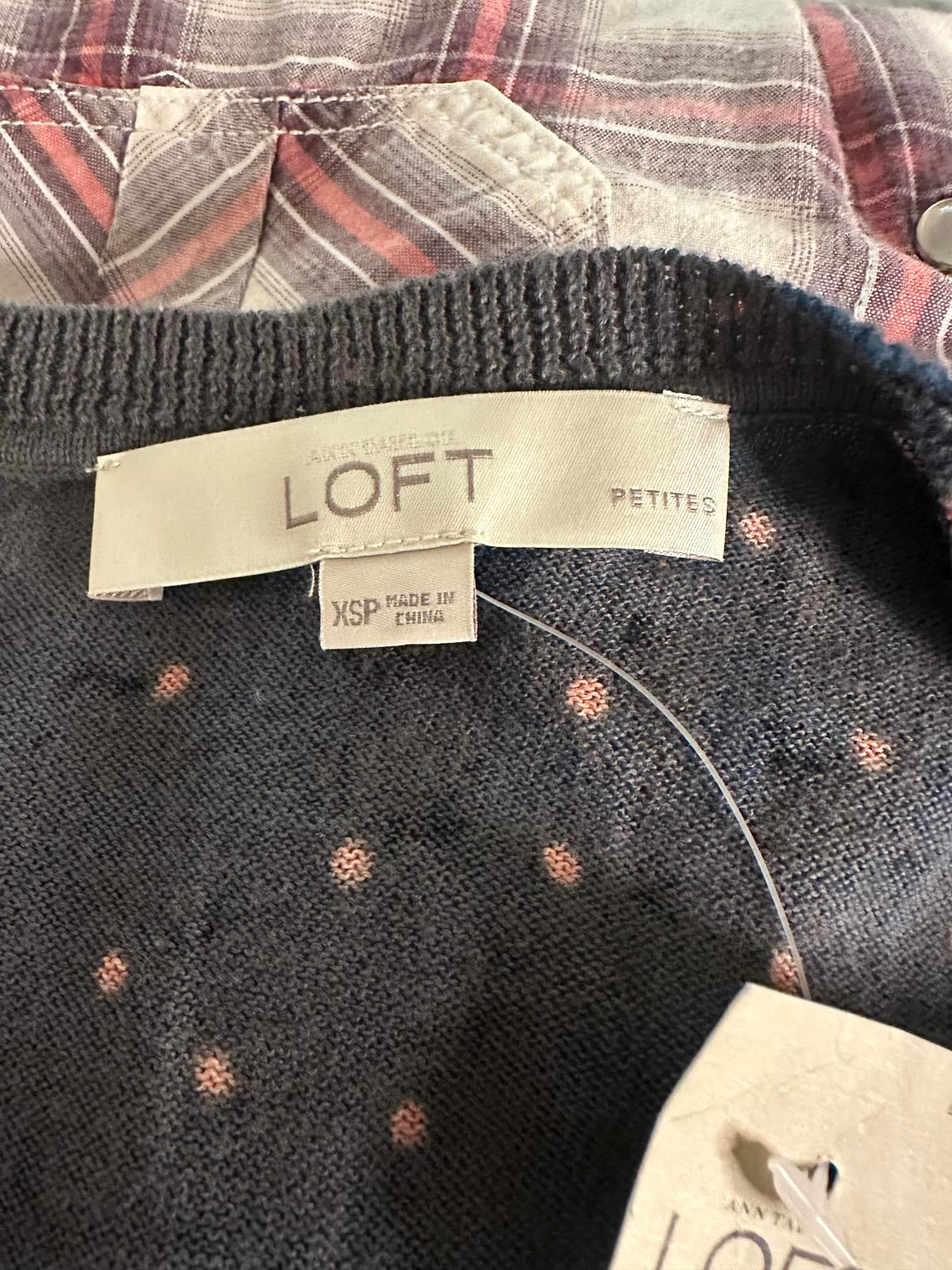 LOFT Petite blue floral cotton crew neck 3/4 length sleeve knit sweater Size XSP