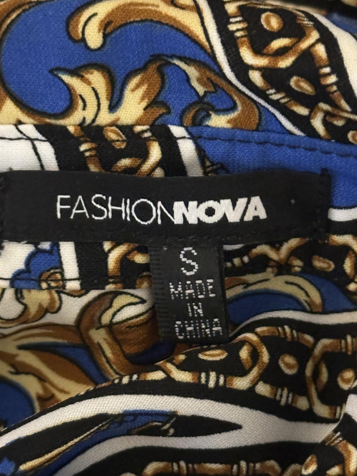 Fashion Nova baroque-style long sleeve button-up shirt/pleated skirt set Size S