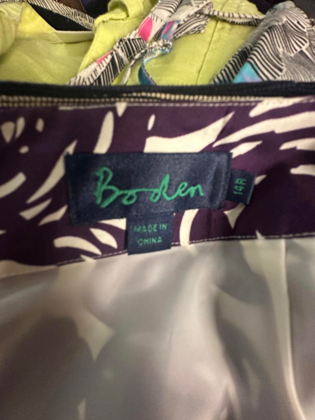 Boden office siren business casual purple silk floral pencil skirt Size 14R
