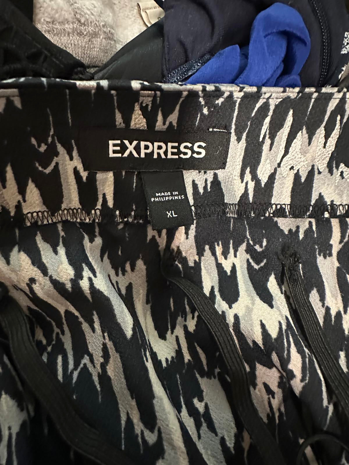 Express monochromatic metallic abstract satin cowl neck midi slip dress Size XL
