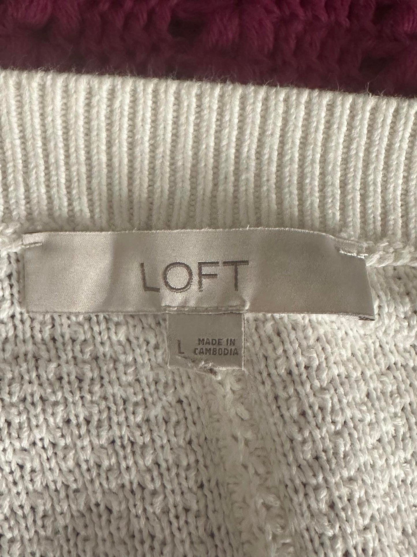 LOFT ivory boatneck textured long sleeve pullover sweater Size Large