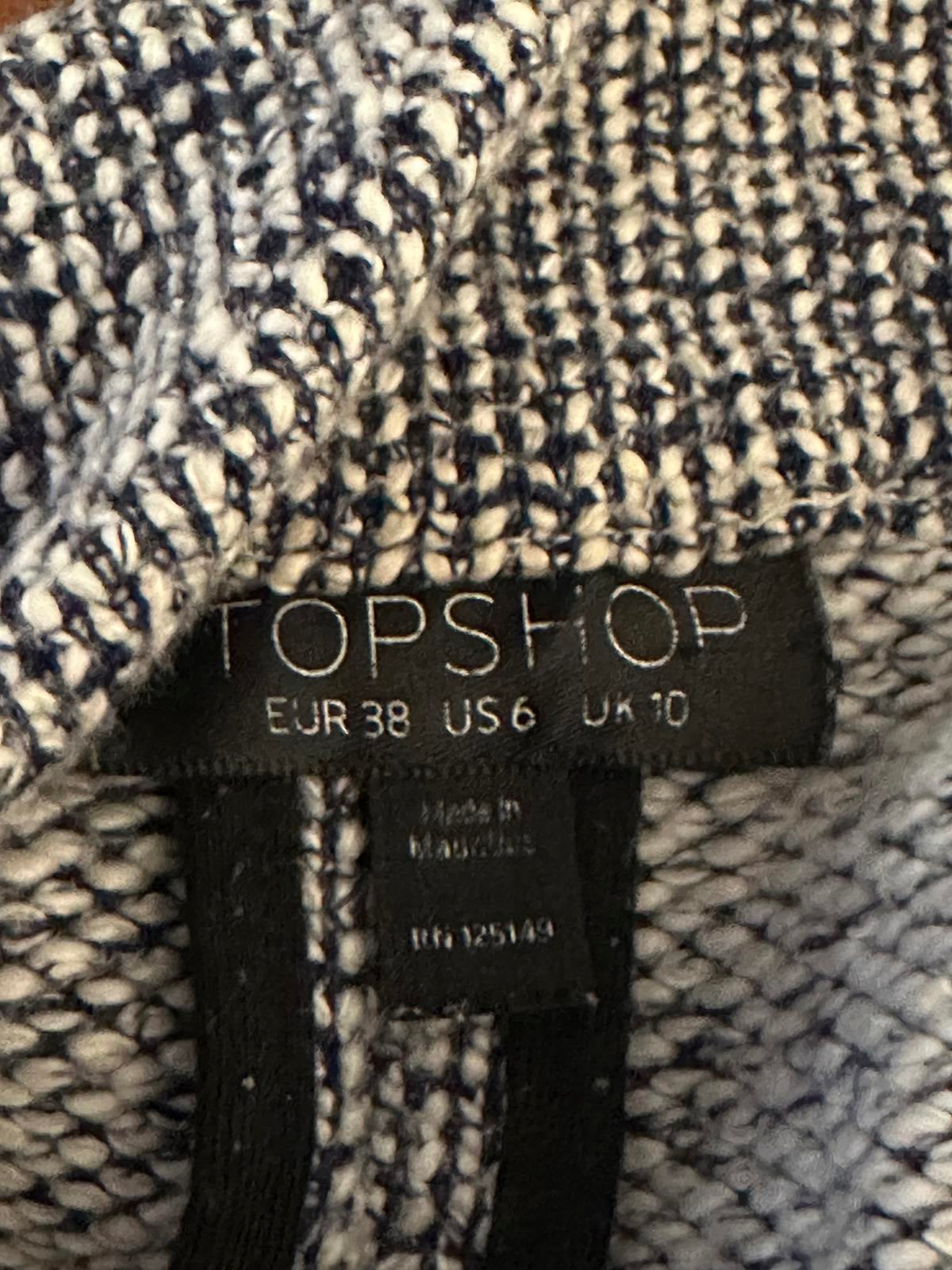 Topshop classic black/white tweed open front knit cardigan jacket Size 6