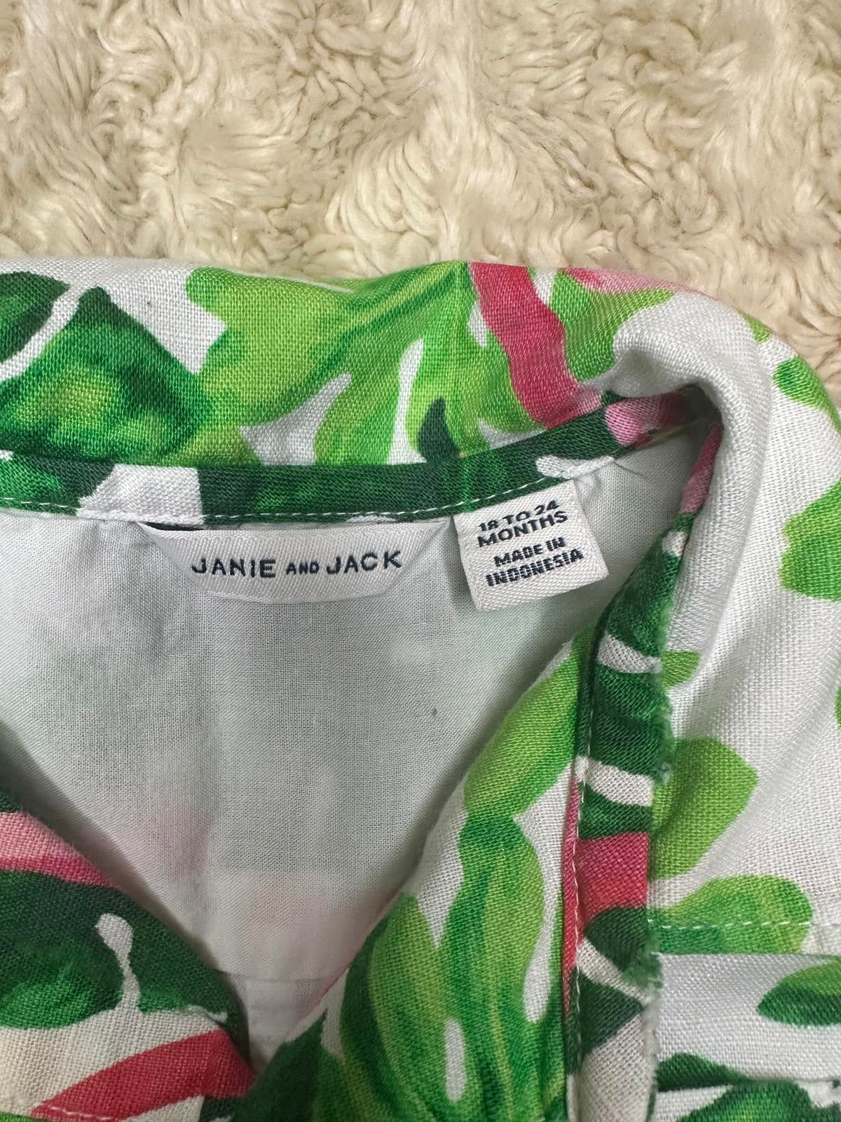 Janie & Jack bright tropical flamingo linen romper Size 18-24 months