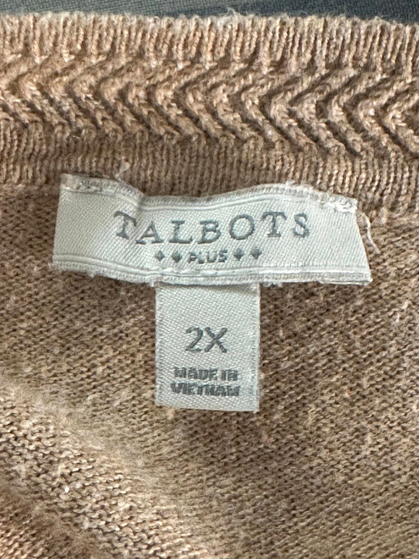 Talbots Plus lightweight tan cotton-blend V-neck sweater Size 2X