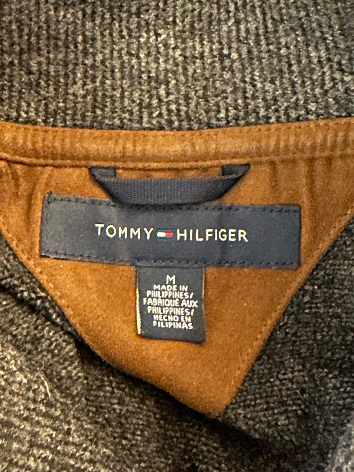 Tommy Hilfiger gray shawl collar fleece ribbed knit pullover sweater Size Medium