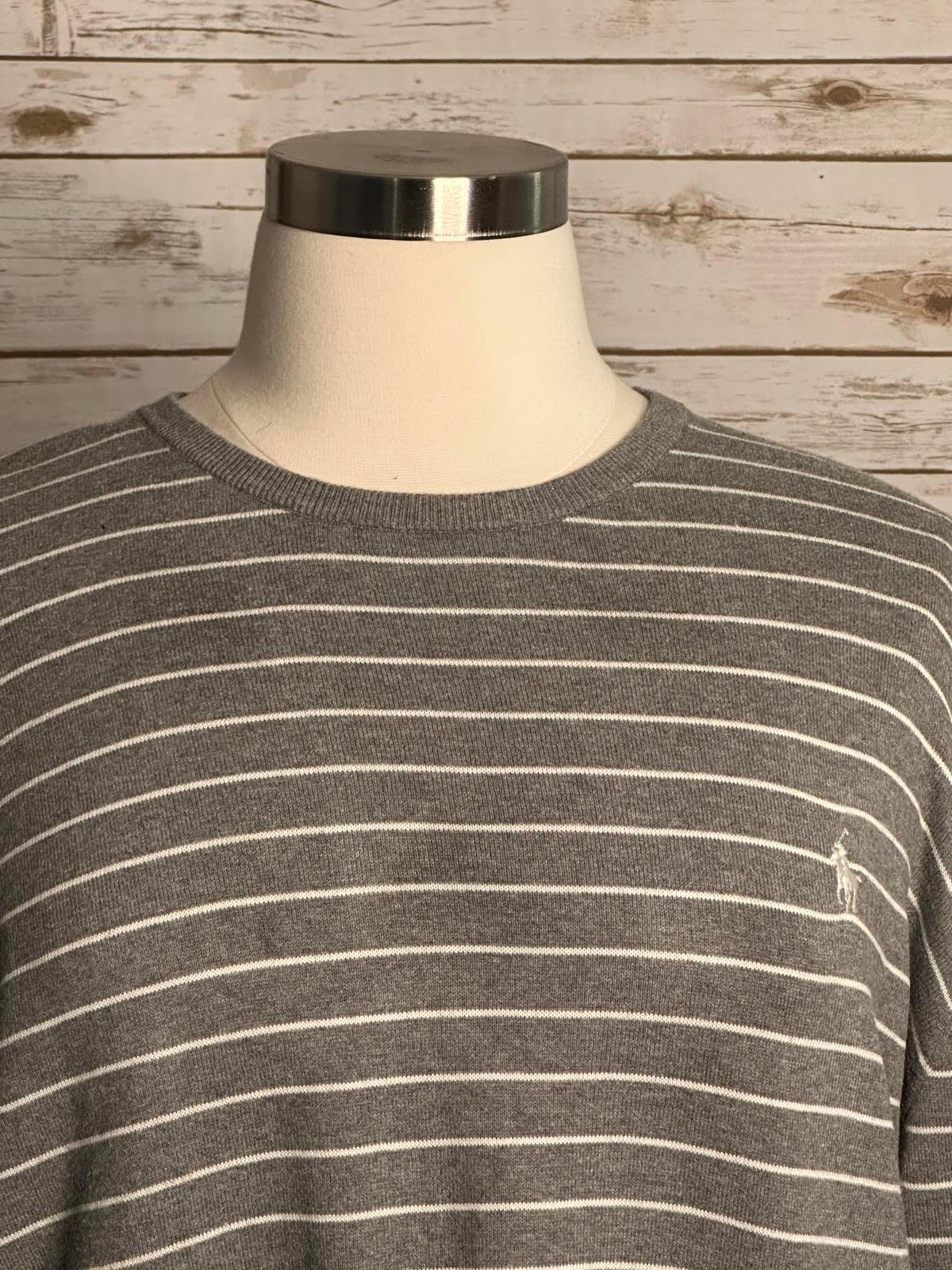 Polo Ralph Lauren preppy Pima cotton grey/white striped pullover sweater Size XL