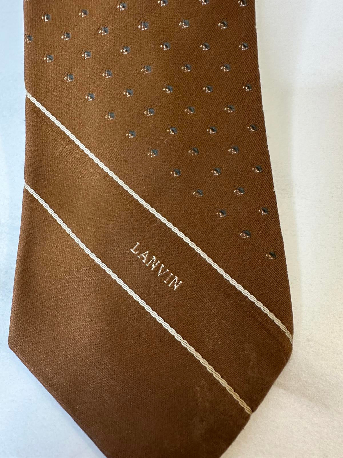 Vintage Lanvin golden brown geometric silk necktie