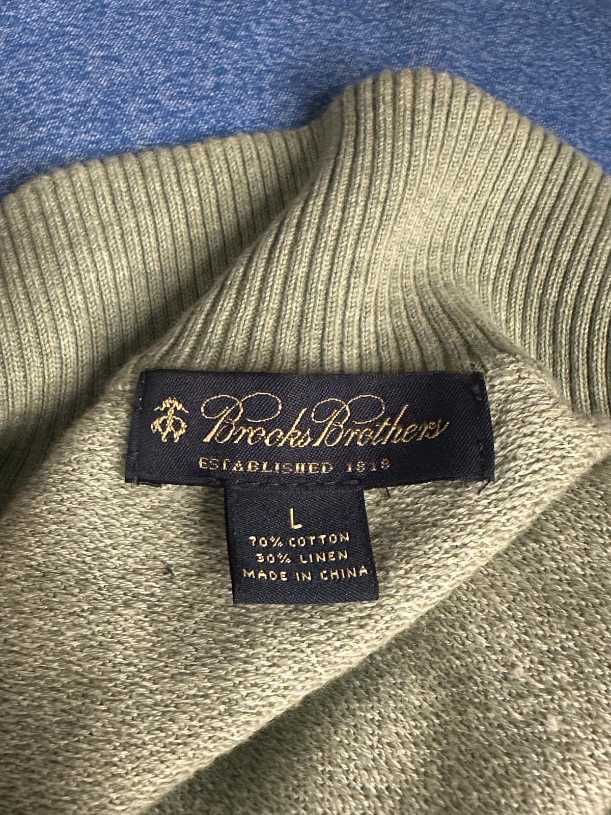 Brooks Brothers cotton/linen mock neck 1/4 zip long sleeve sweater Size Large