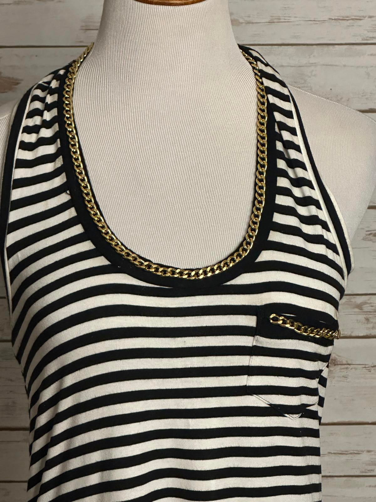 Vintage Cache black/white striped w/ gold chain detail racerback tank top Size M