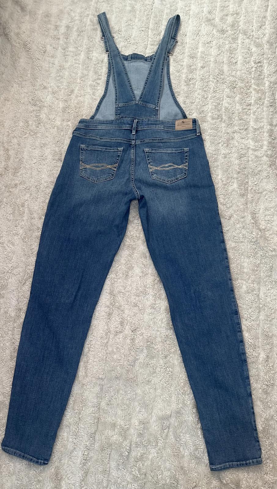 Abercrombie Kids medium wash distressed bib-style denim overalls Size 15/16