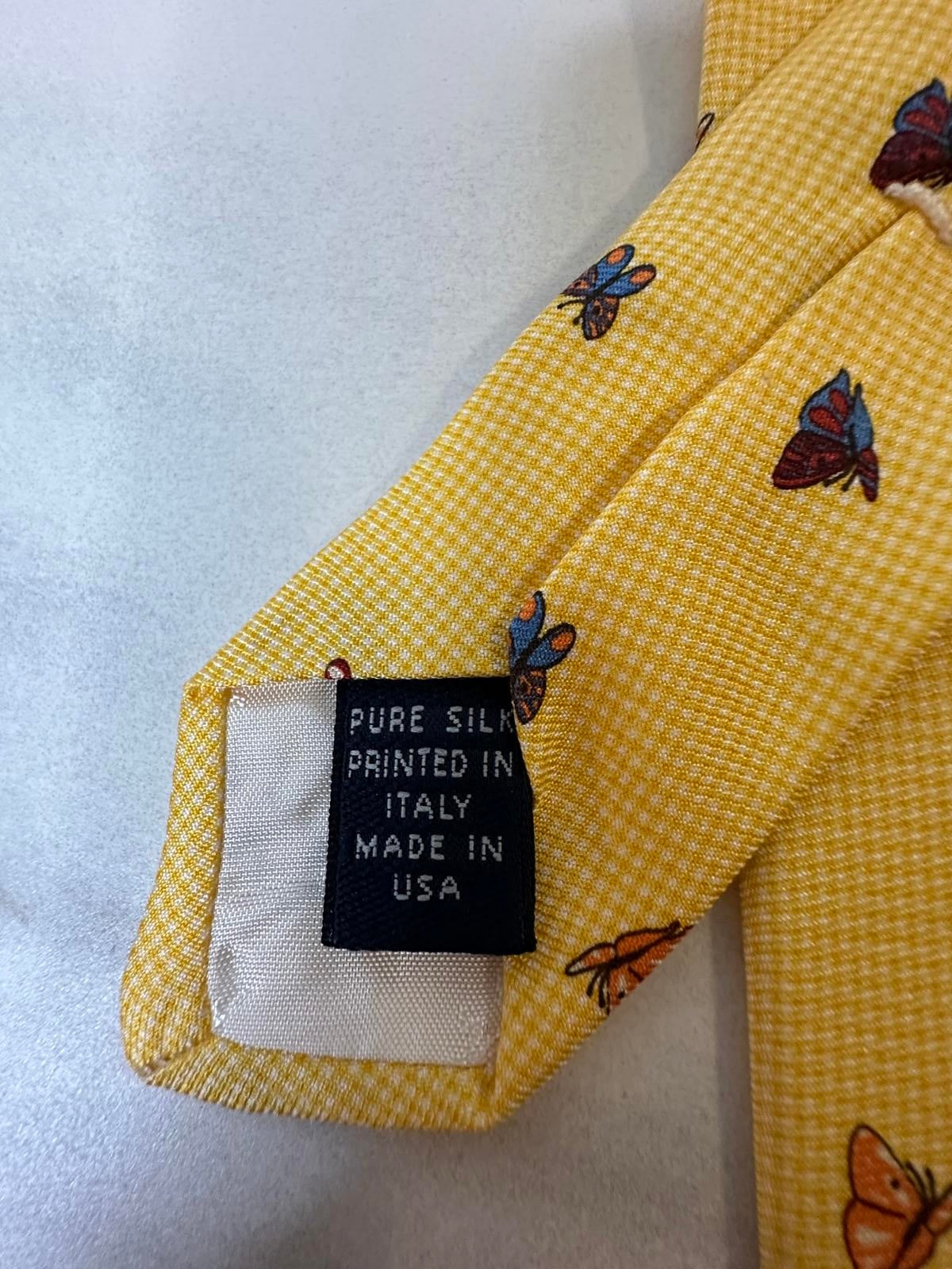 Brooks Brothers Makers classic yellow/multicolored butterfly 100% silk necktie