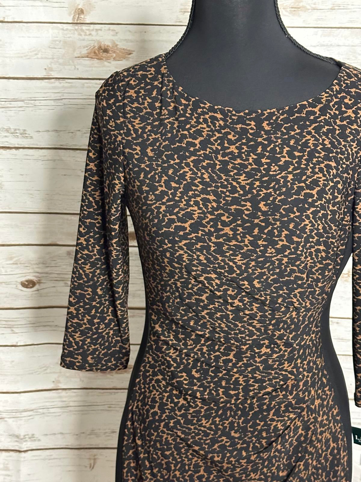 Lauren Ralph Lauren mob wife black/brown leopard print midi sheath dress Size 6P