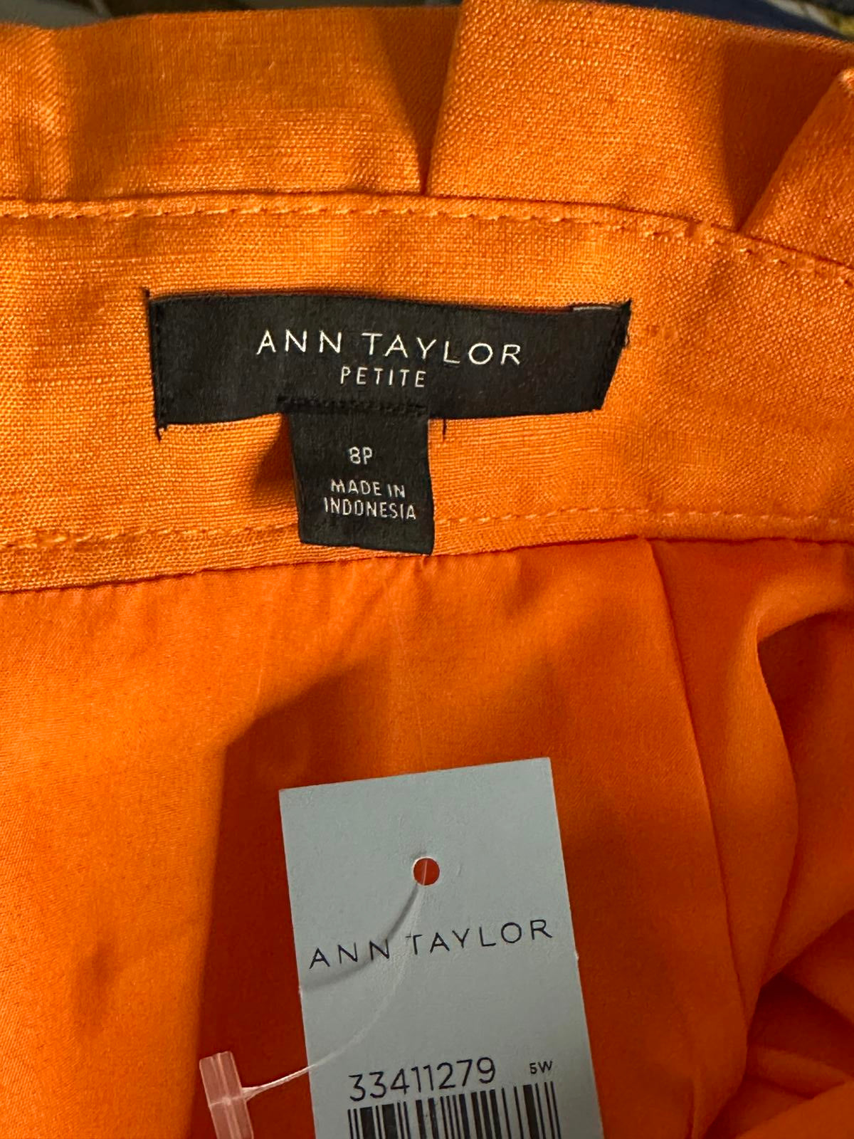 Ann Taylor office siren orange linen-blend paperbag pencil skirt Size 8P