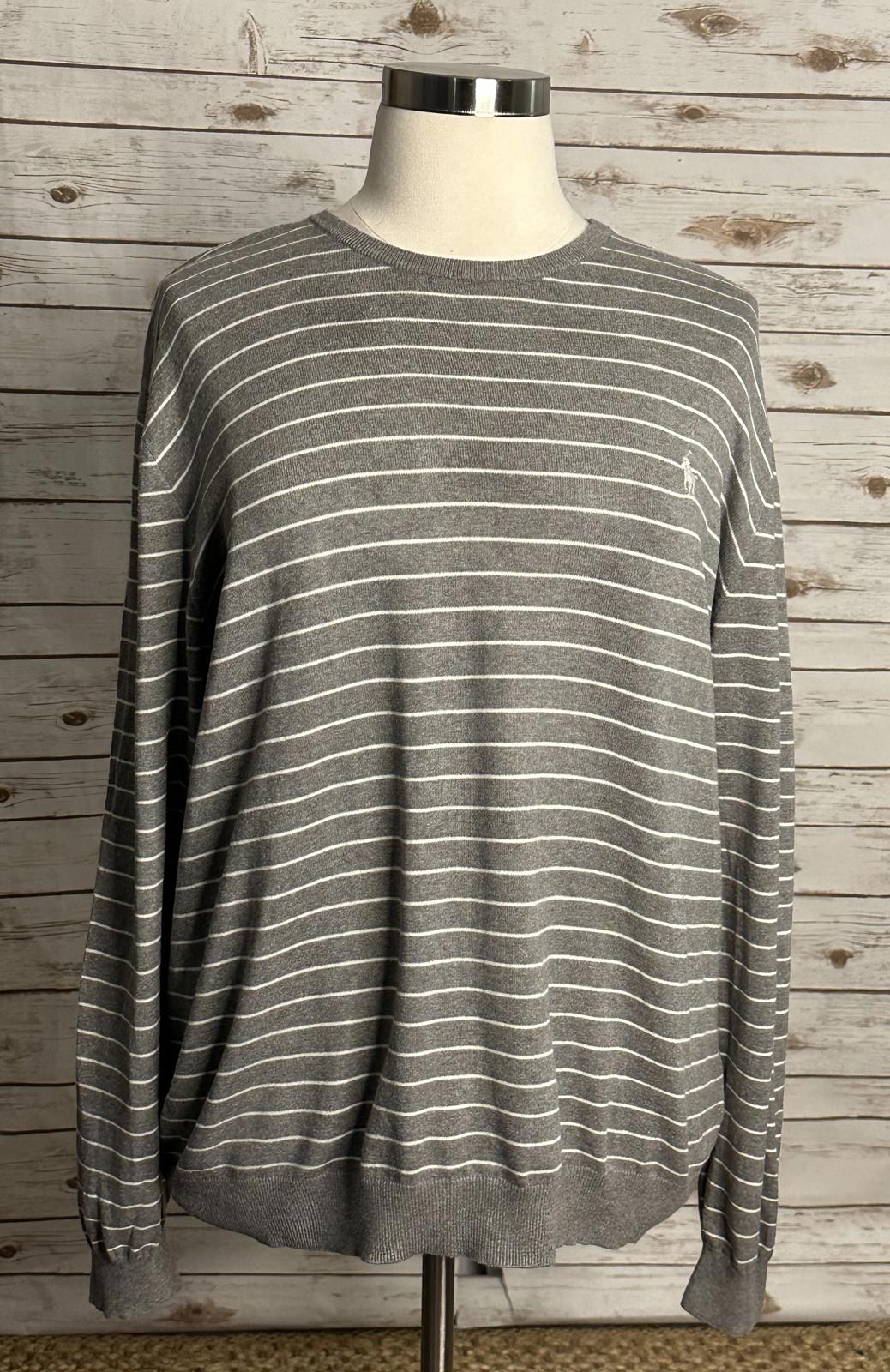 Polo Ralph Lauren preppy Pima cotton grey/white striped pullover sweater Size XL