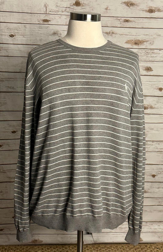 Polo Ralph Lauren preppy Pima cotton grey/white striped pullover sweater Size XL